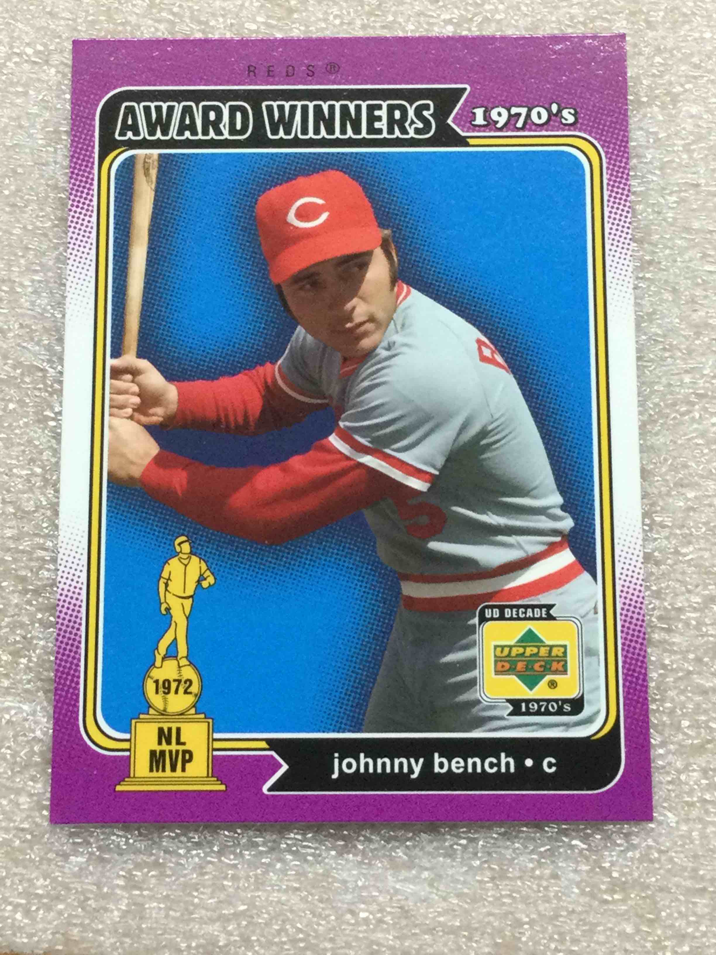 Upper Deck 1970’s Johnny Bench 1972 MVP Award Winner Card