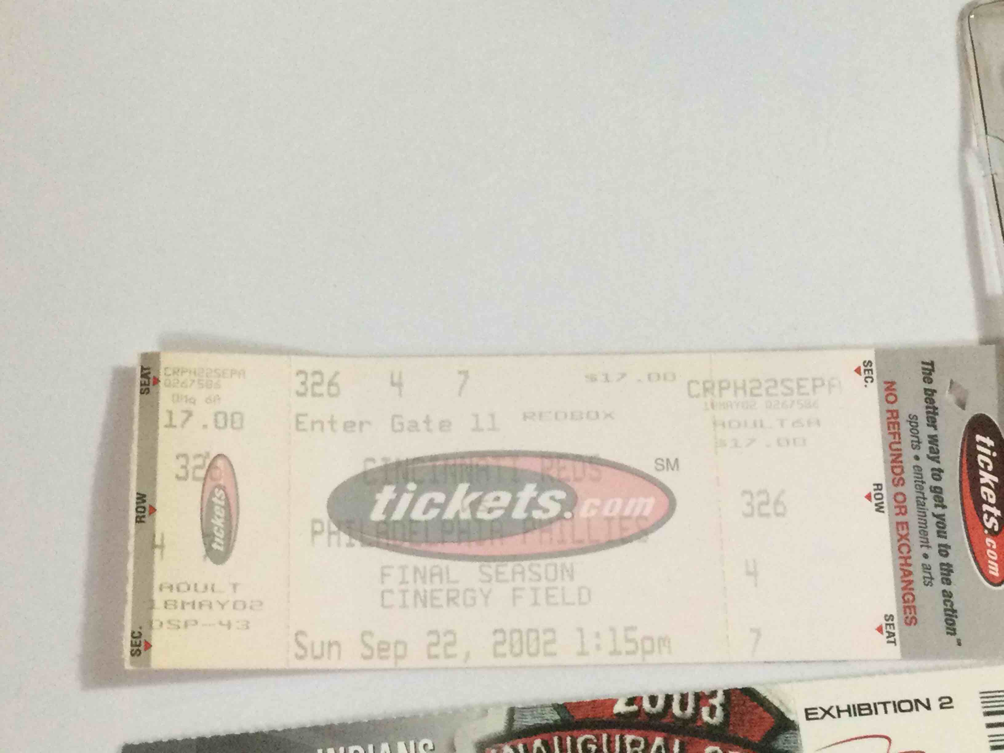 Condition photo showing Good Condition for Lanyard and Ticket to Final Game at Riverfront Stadium (Cinergy Field)