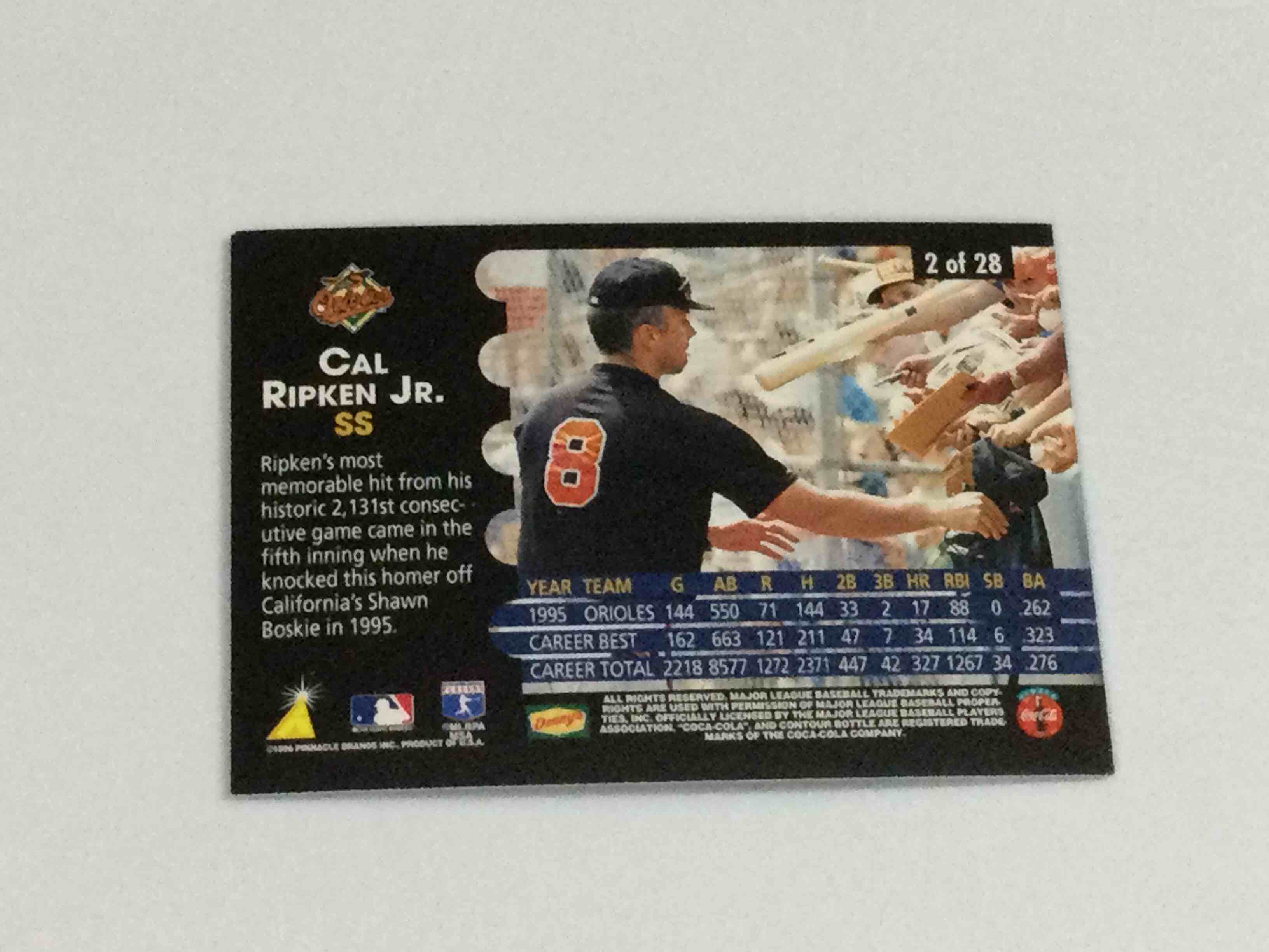 Condition photo showing Good Condition for 1996 Pinnacle / Denny’s Cal Ripken Jr. Holographic Baseball Card