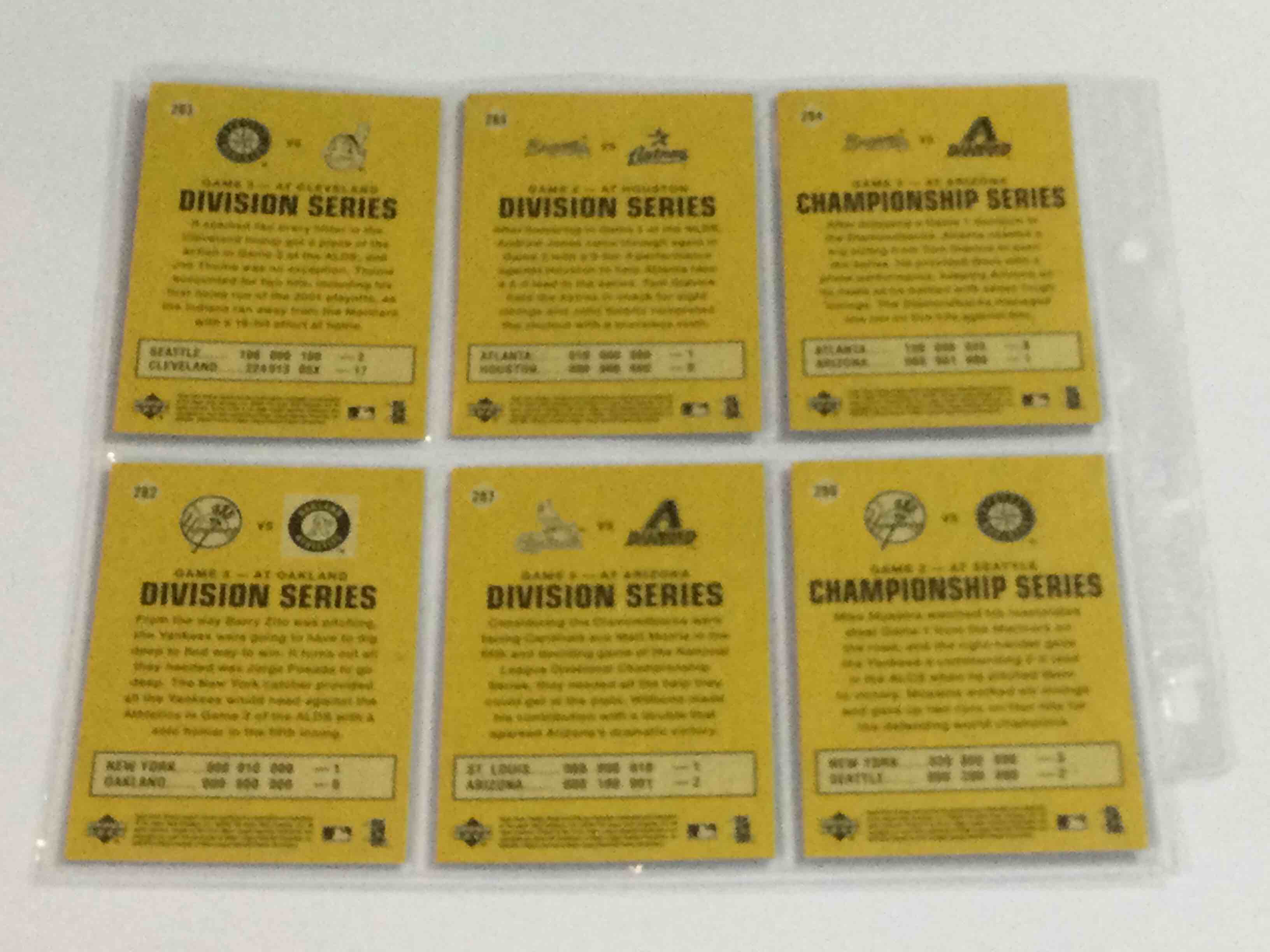 Condition photo showing Good Condition for Lot of (6) 2002 Upper Deck Vintage Postseason Scrapbook Cards