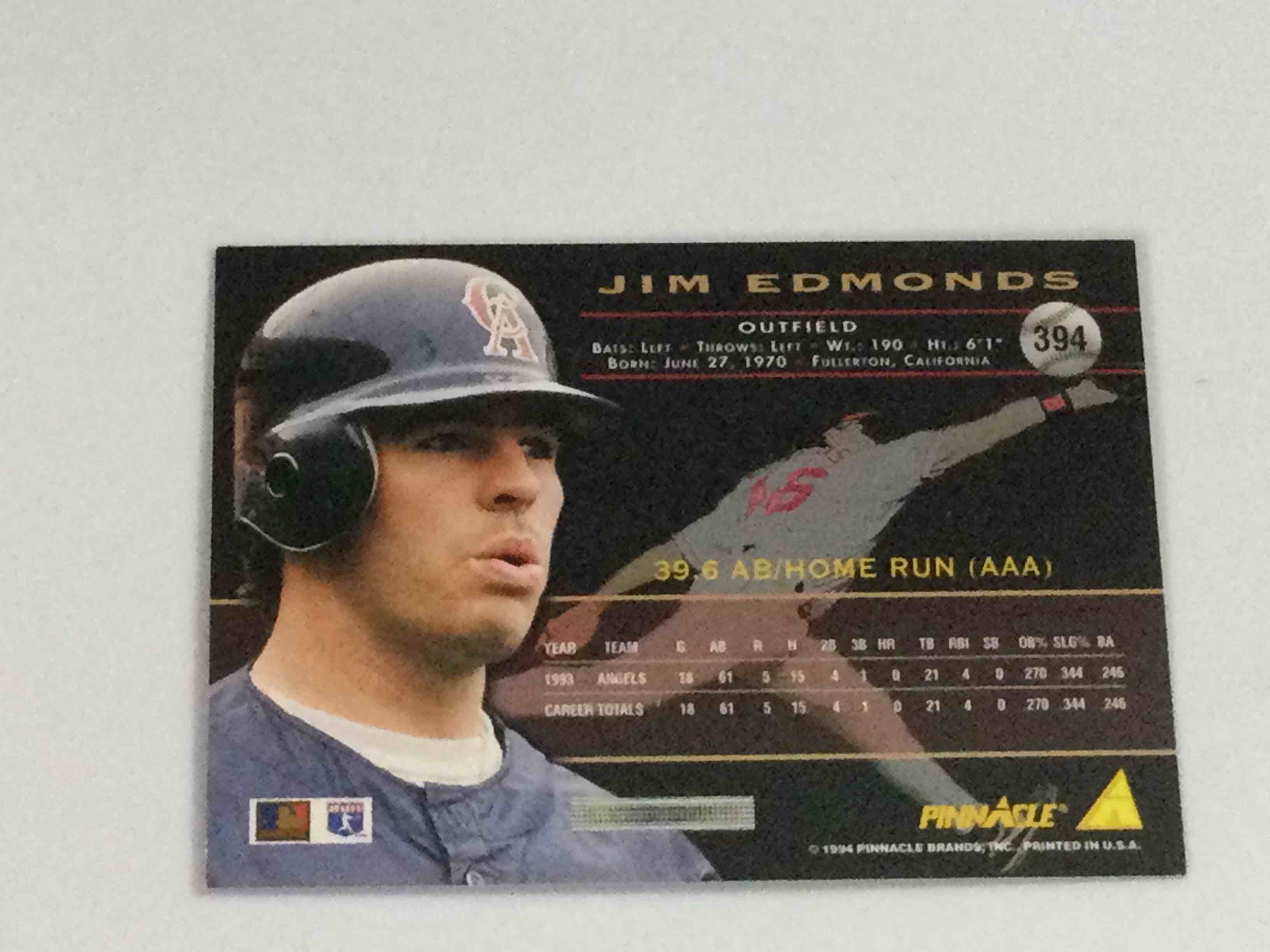 Condition photo showing Good Condition for Pinnacle Jim Edmonds Rookie Prospect Baseball Card