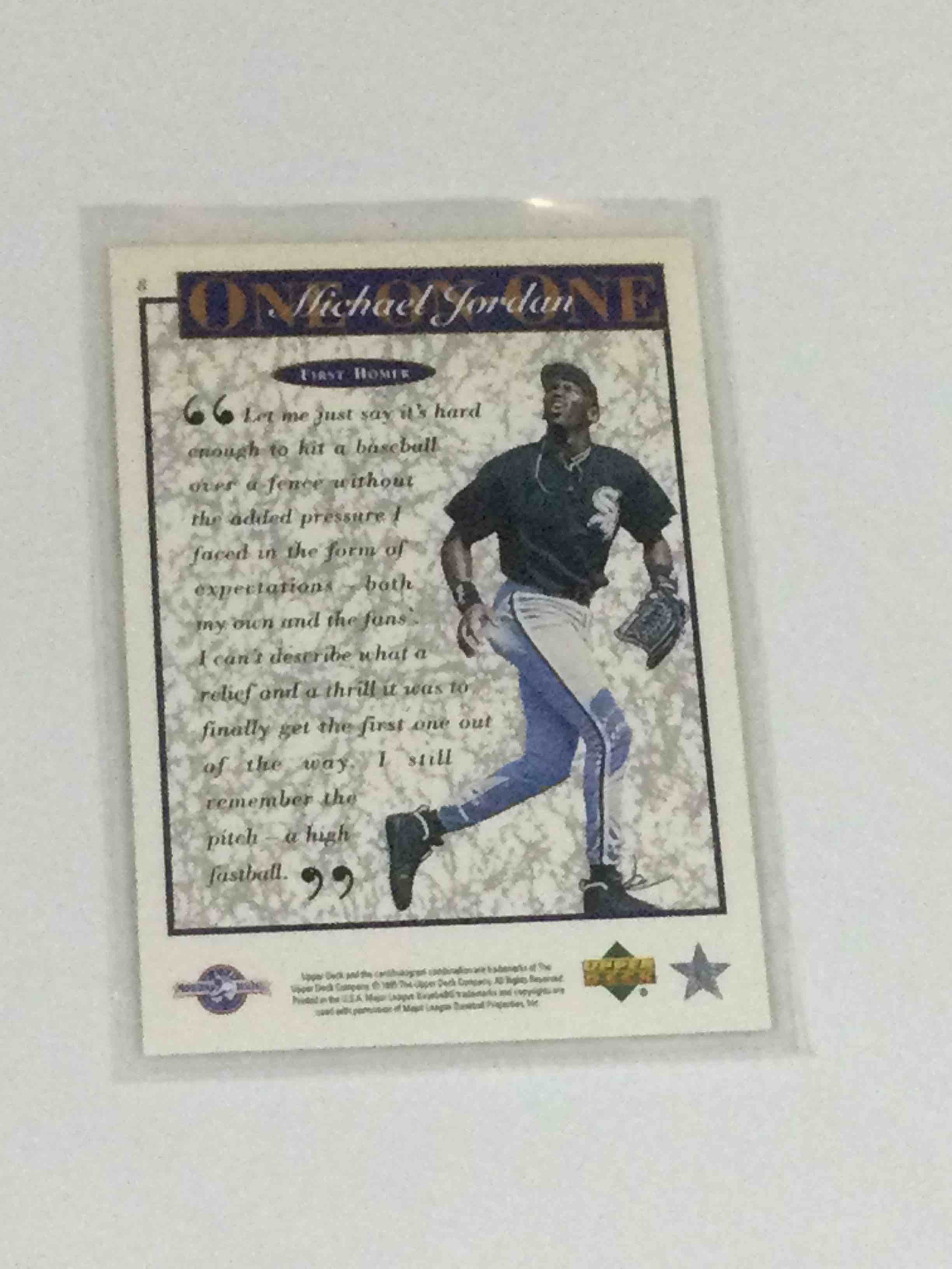 Condition photo showing Good Condition for 1995 UD Minors Michael Jordan “One on One” Insert Card