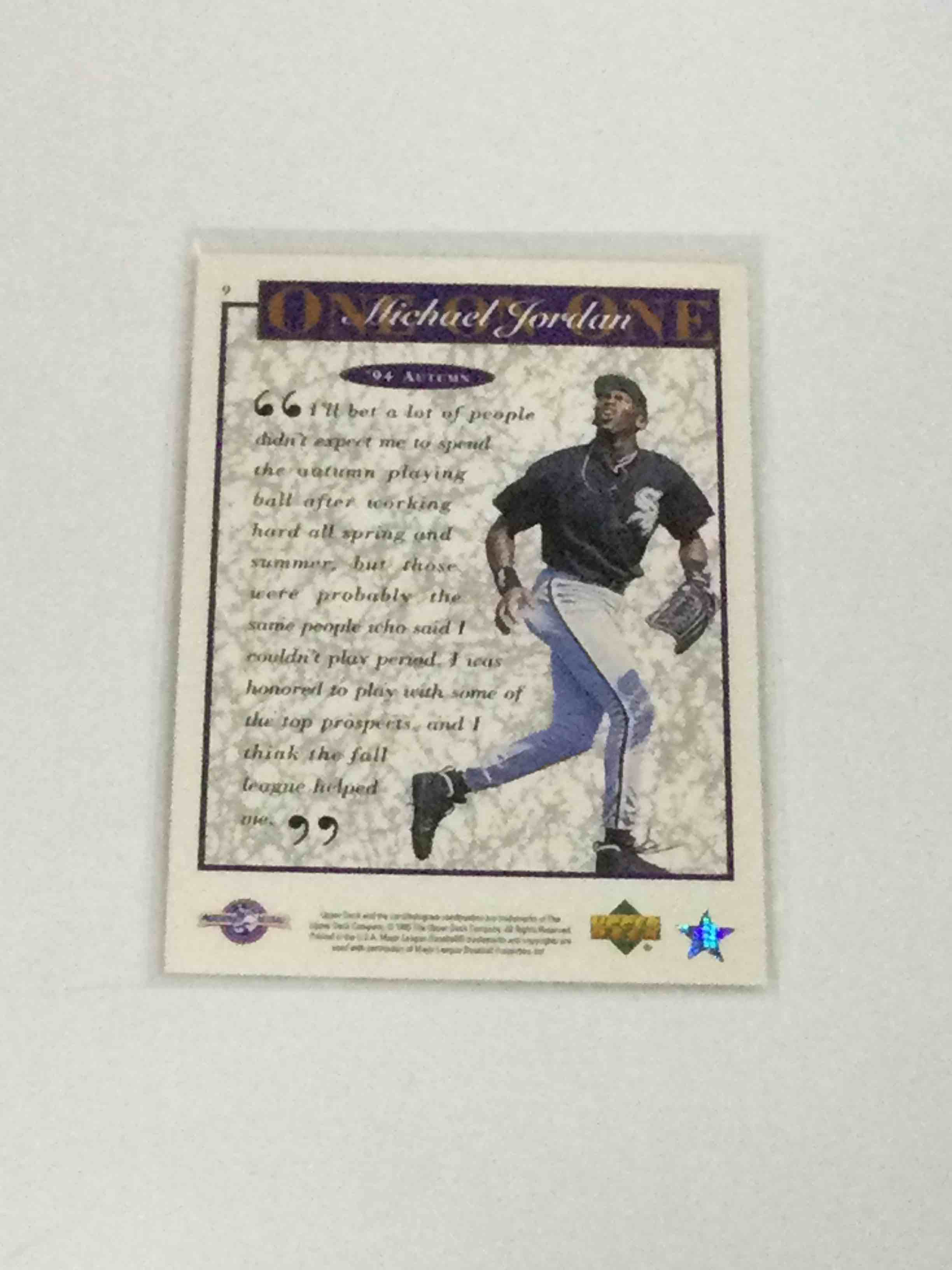 Condition photo showing Good Condition for 1995 UD Minors Michael Jordan “One on One” Insert Card