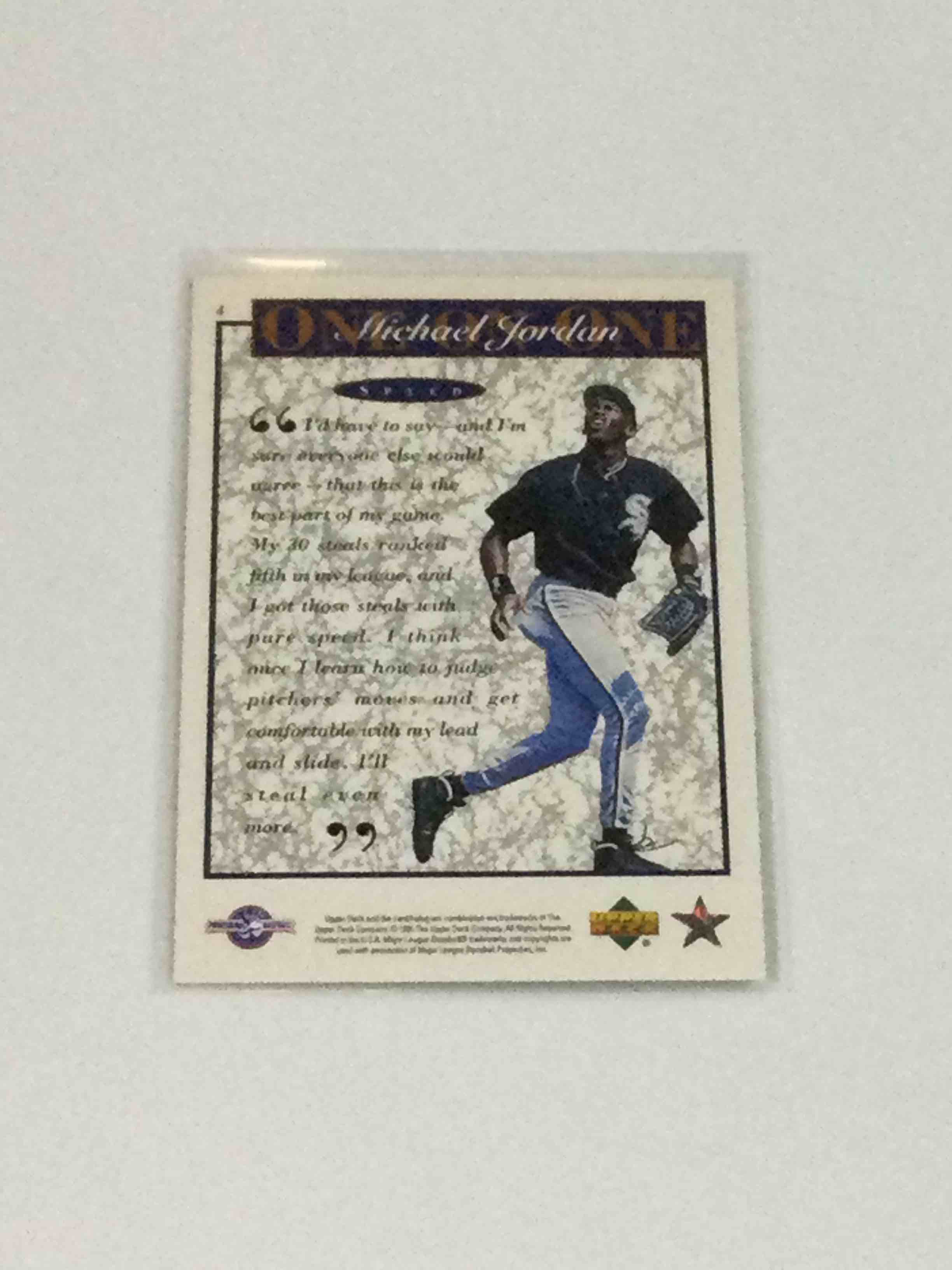 Condition photo showing Good Condition for 1995 UD Minors Michael Jordan “One on One” Insert Card