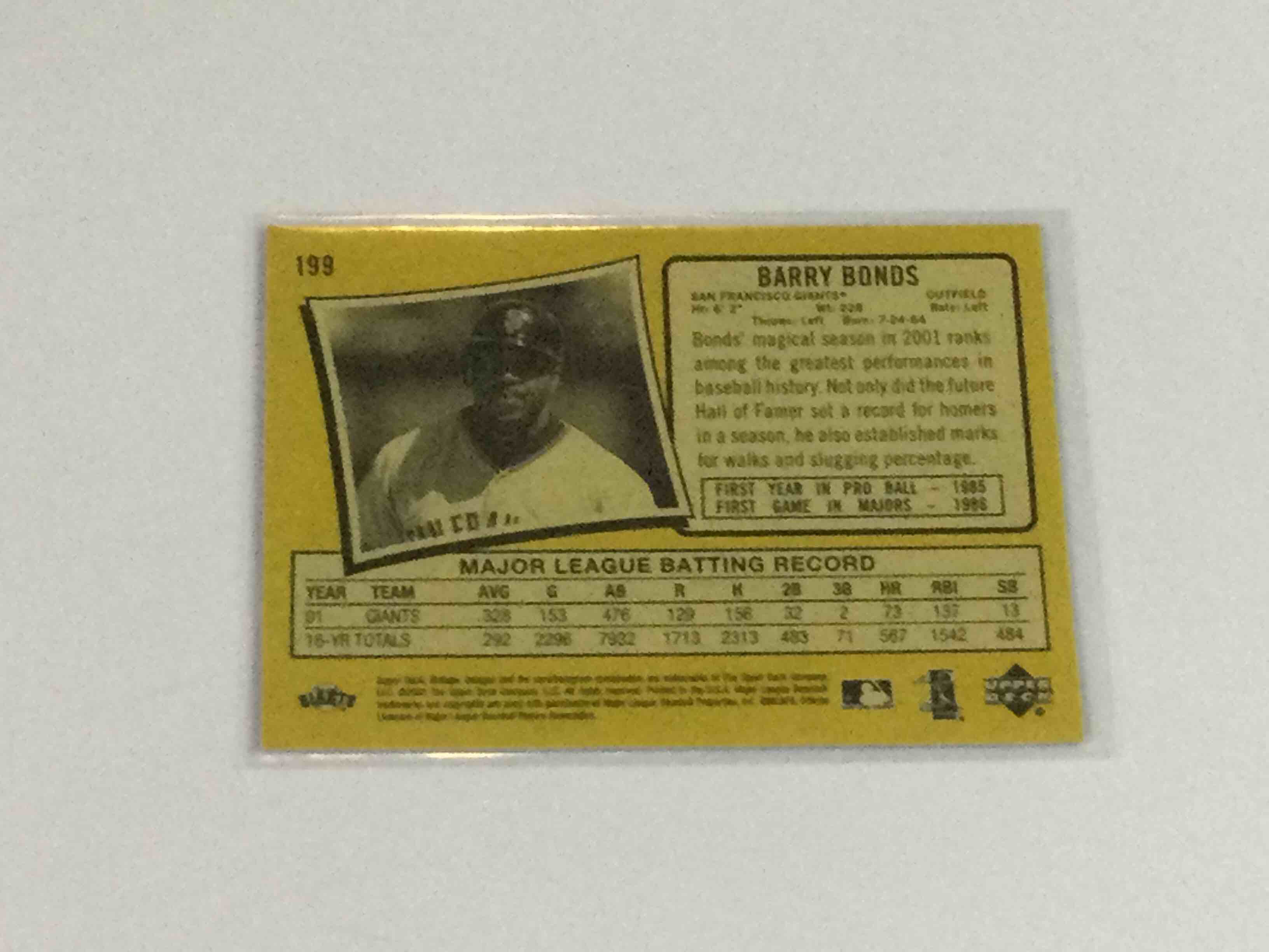 Condition photo showing Good Condition for 2002 Upper Deck Vintage Barry Bonds Baseball Card