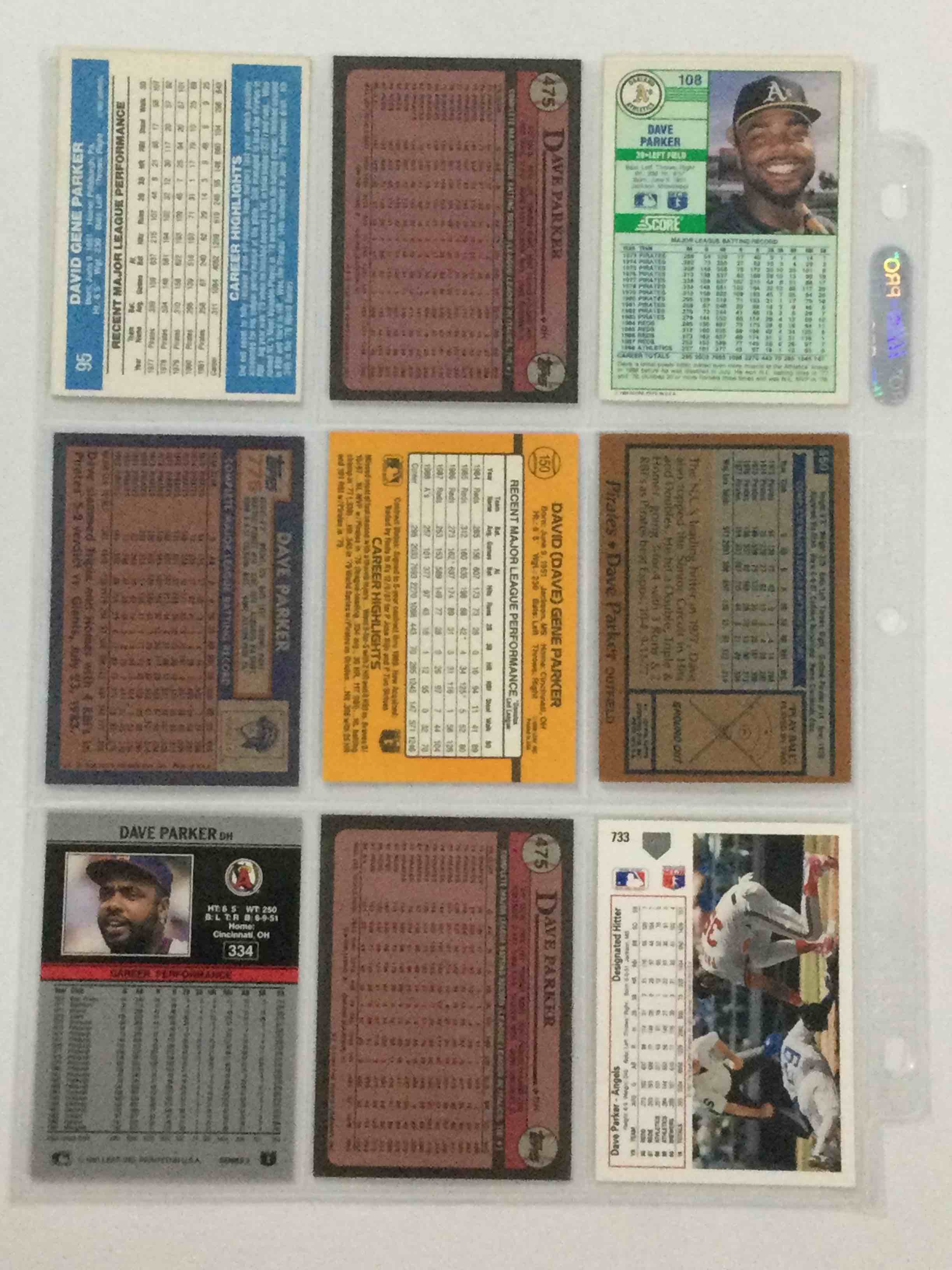Condition photo showing Good Condition for Lot of (9) Dave Parker Baseball Cards