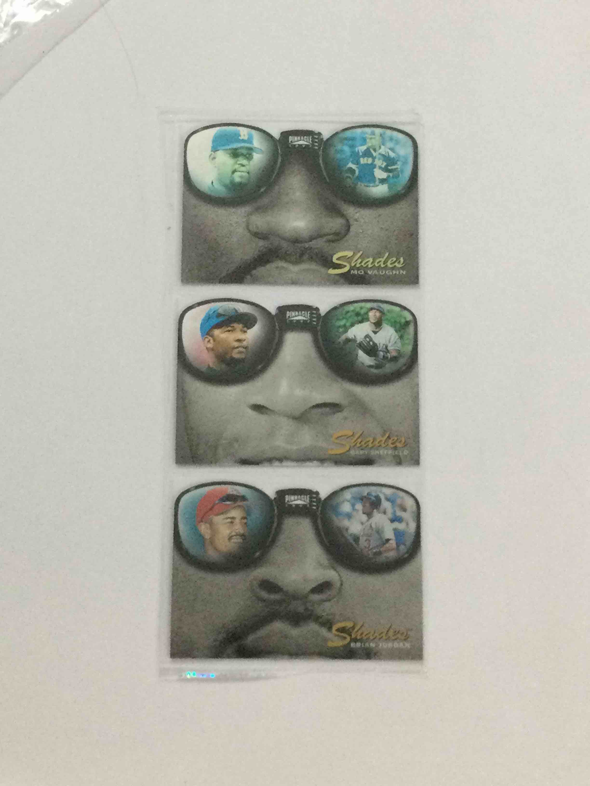 (3) 1997 Pinnacle Shades Die-Cut Holographic Insert Cards