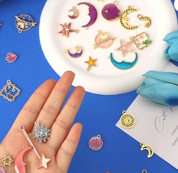 Mixed Sun Star Moon Charms for Jewelry Making, Celestial Charm Bracelet Charms Assorted Gold Enamel Charm Pendants for DIY Crafts Bracelet Necklace Earrings Making
