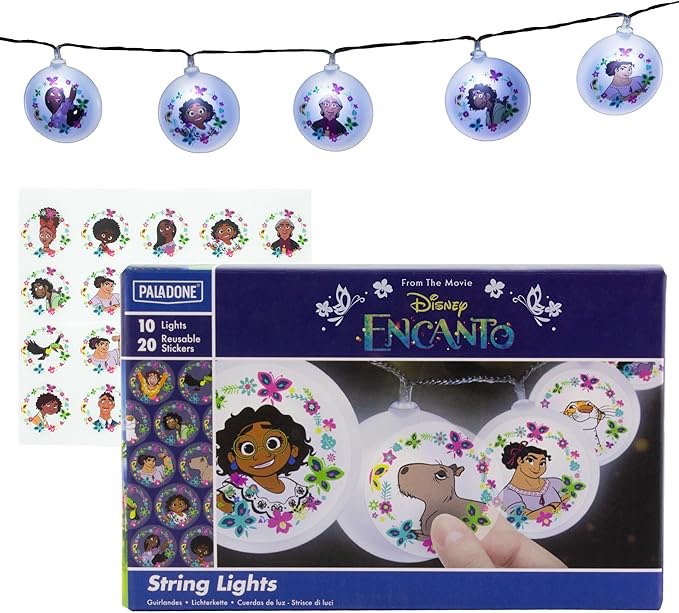 Paladone Encanto String Lights with Stickers - 54" Length (137 cm) Indoor Room Lighting - Disney Kids Movie Encanto Bedroom Decor and Party Decoration
