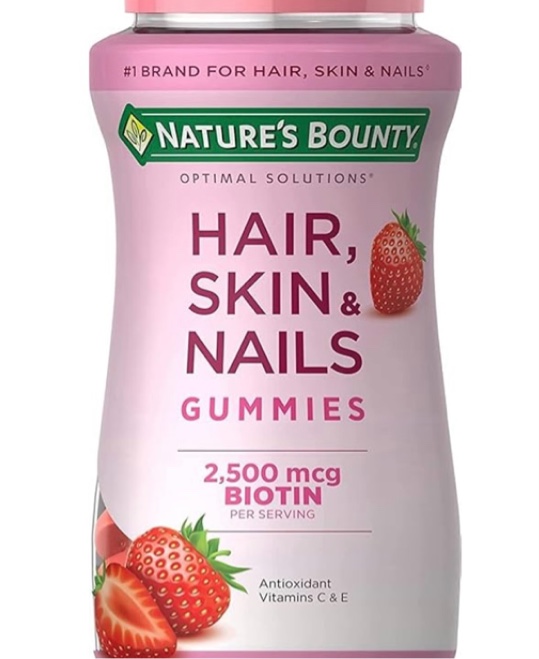 Nature's Bounty Optimal Solutions Hair, Skin & Nails Vitamin Gummies with Biotin, 2500 mcg, Strawberry, 40 Count