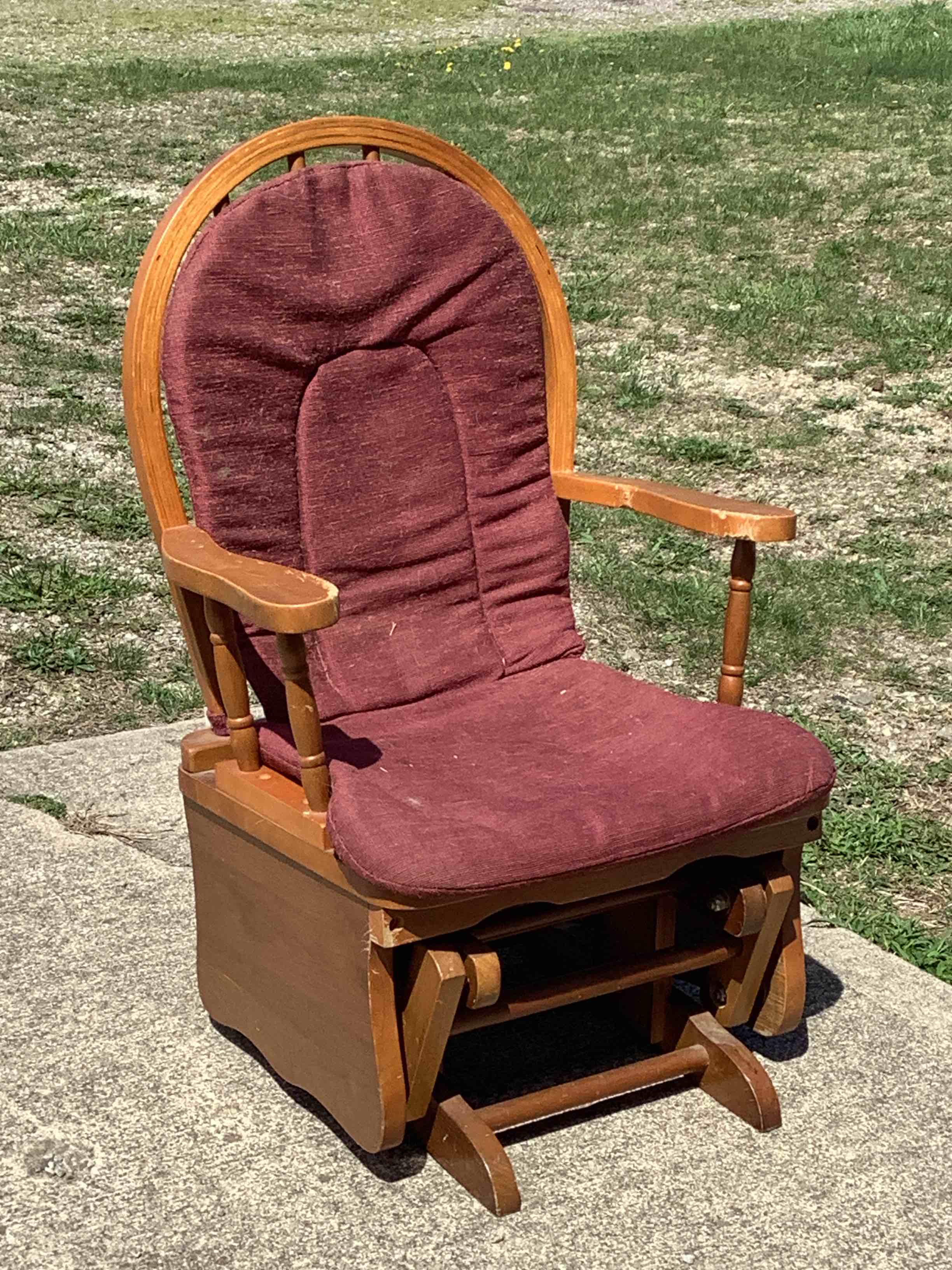 Child Cozy Glider Rocker and Cushion , Solid Wood Base & Frame (Maroon Cushion)