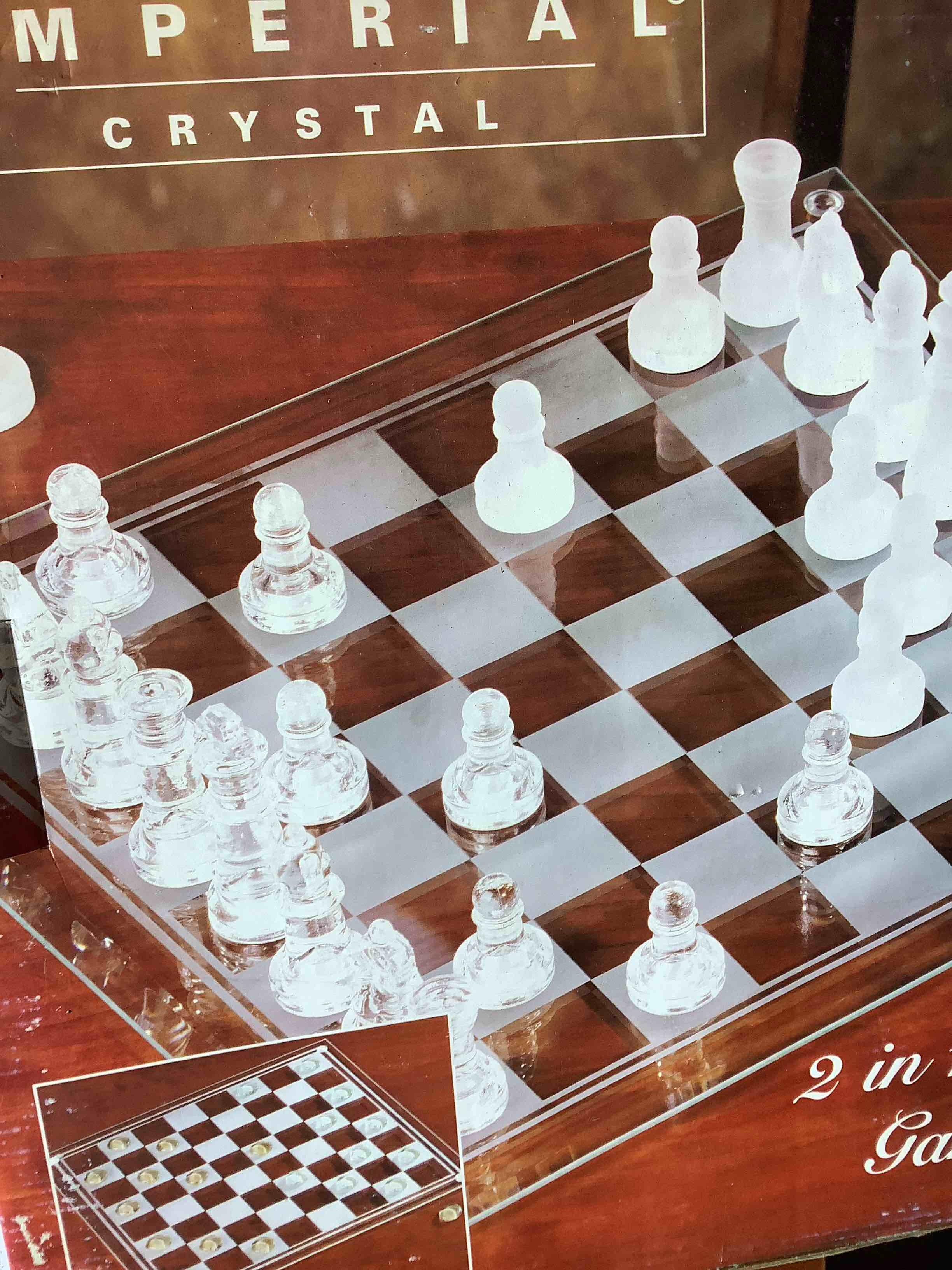 Imperial Crystal 2 in 1 Crystal Game Set Chess Checkers (Vintage)