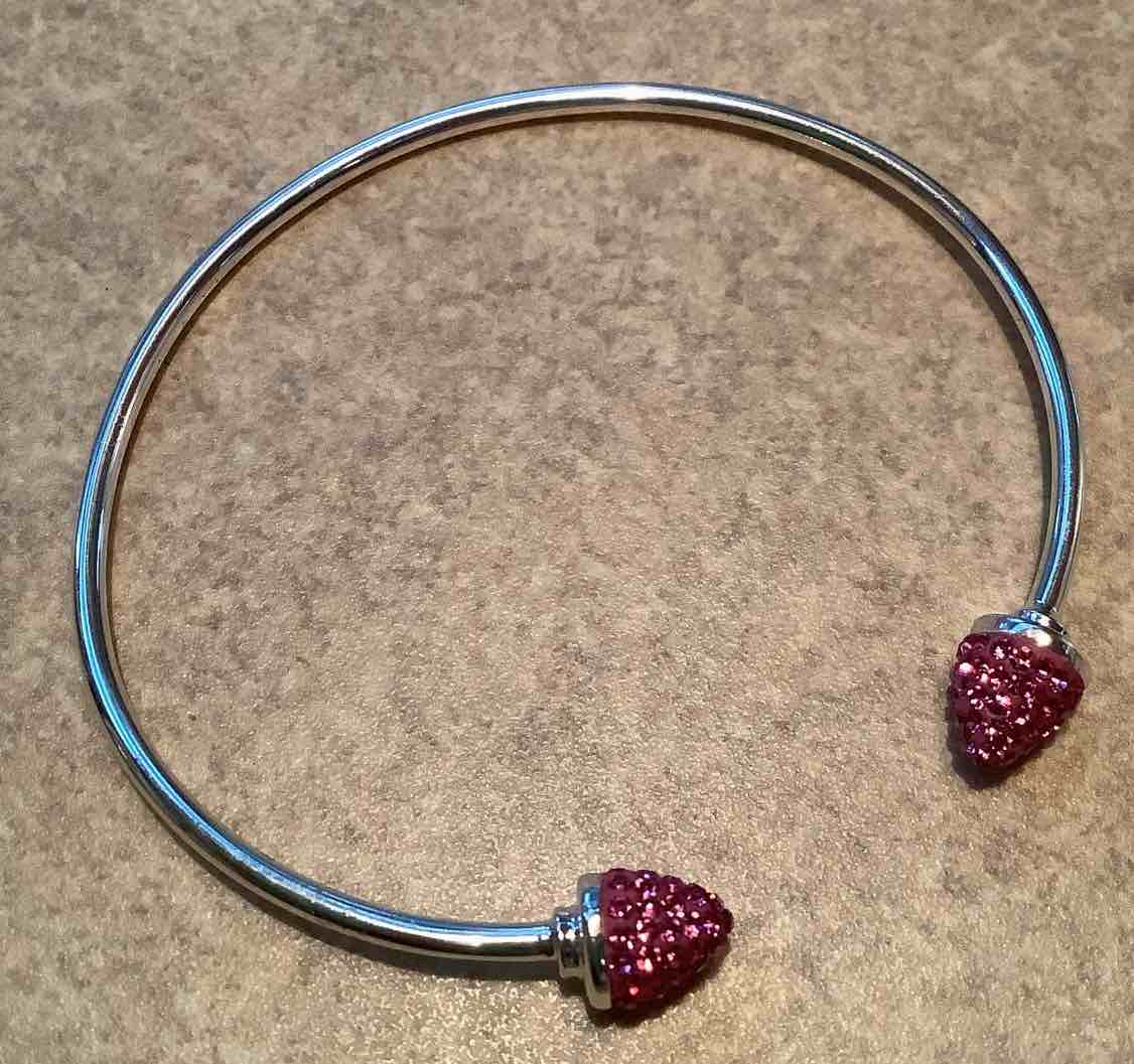 Pink Cubic Zirconia Cuff Bracelet Fine Silver Plated 
