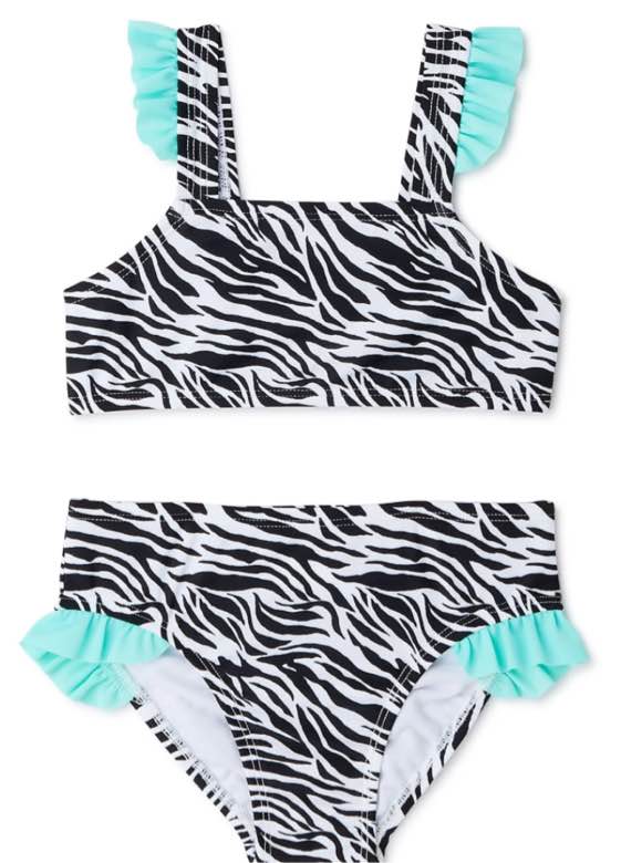 Wonder Nation Infant & Toddler Girls Green & Zebra 2 Pc Bikini Swimming & Bathing Suit