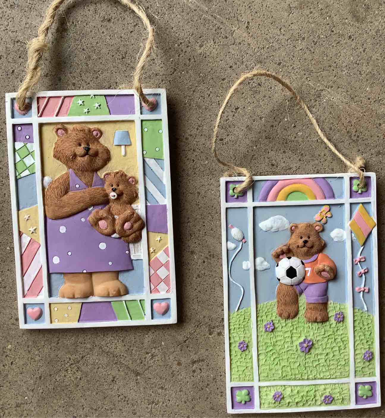 Bear Decoration 5.5” x 3.5” Wall Hanging Set of 2 
