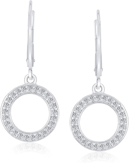 Swarovski Drop Circle Earrings Fine Silver Plated With Gift Box
