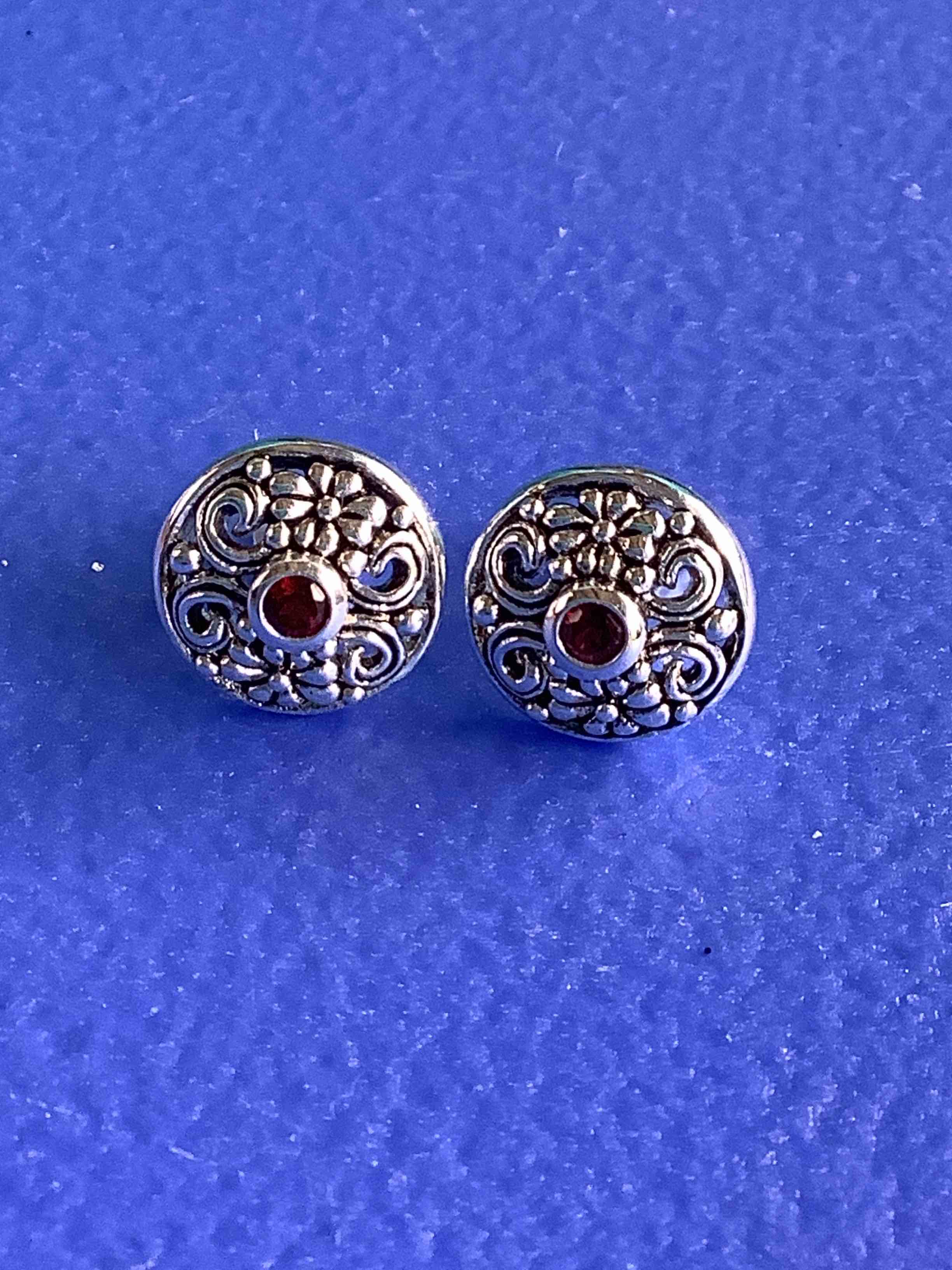 Ruby Rhinestone Studded Earrings Fine Silver Plated 