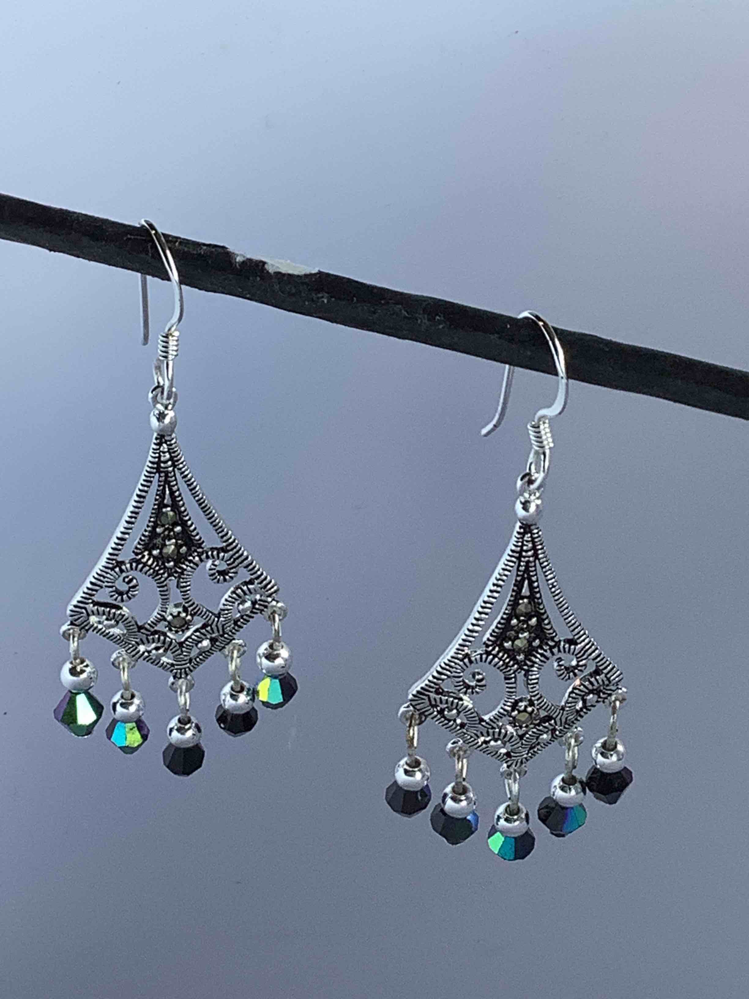 Beautiful Swarovski Marcasite Chandelier Earrings 