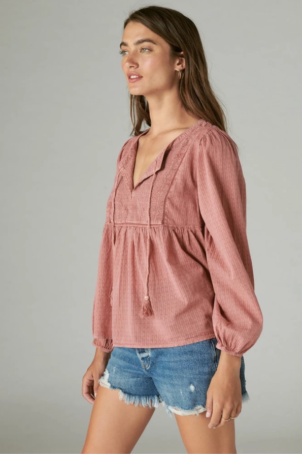 Lucky Brand Women’s Large Pheasant Long Sleeve Blouse (BLUE)