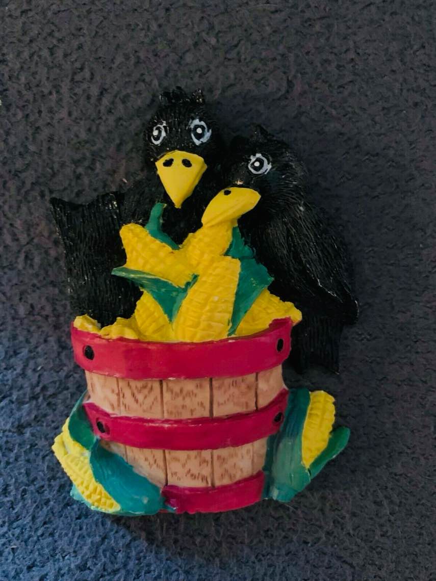 Hermitage Pottery COUNTRY CROW MAGNETS Hand Painted Polystone 