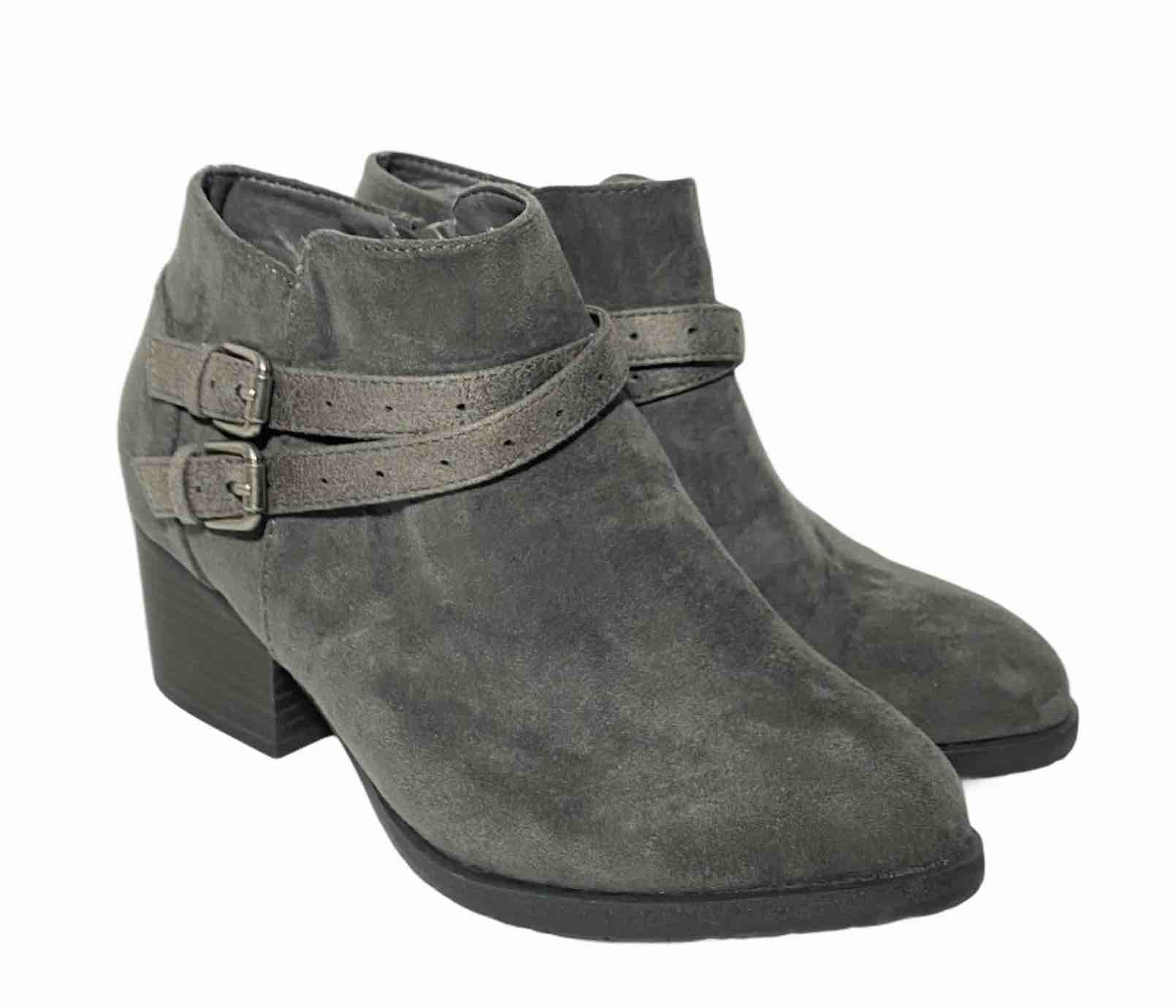 Women's Ankle Boots - Classic Side Zip, Comfortable Platform, Cover with Buckle Strap, Round Toe, Low Chunky Heel 8.5 Comfort Slip On Fashion (Grey) Boots.