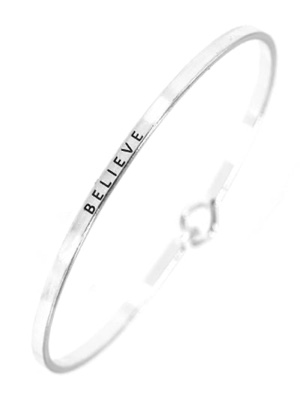“Believe” Bangle Top Closure Bracelet Fine Silver Plated 