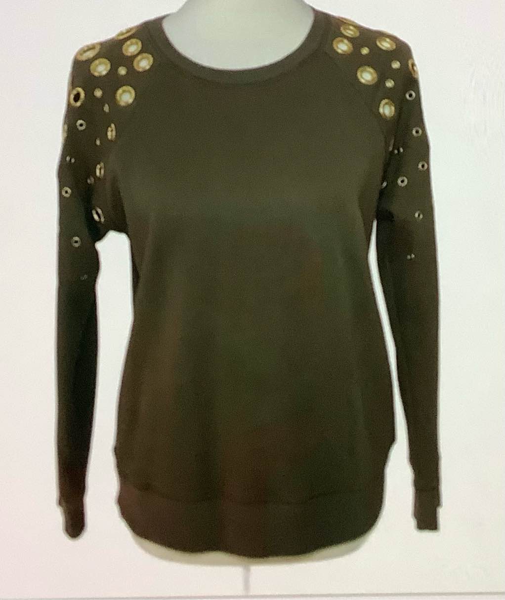 Micheal Kors Ladies Gold Grommets Top - Small Olive Green