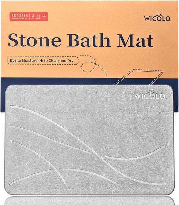 Stone Bath Mat, Quick Drying Bath Mat for Bathroom, Diatomaceous Earth Mat, Quick Dry Shower Mat, Fast Absorbent, Elegant Design, Easy to Clean - Grey