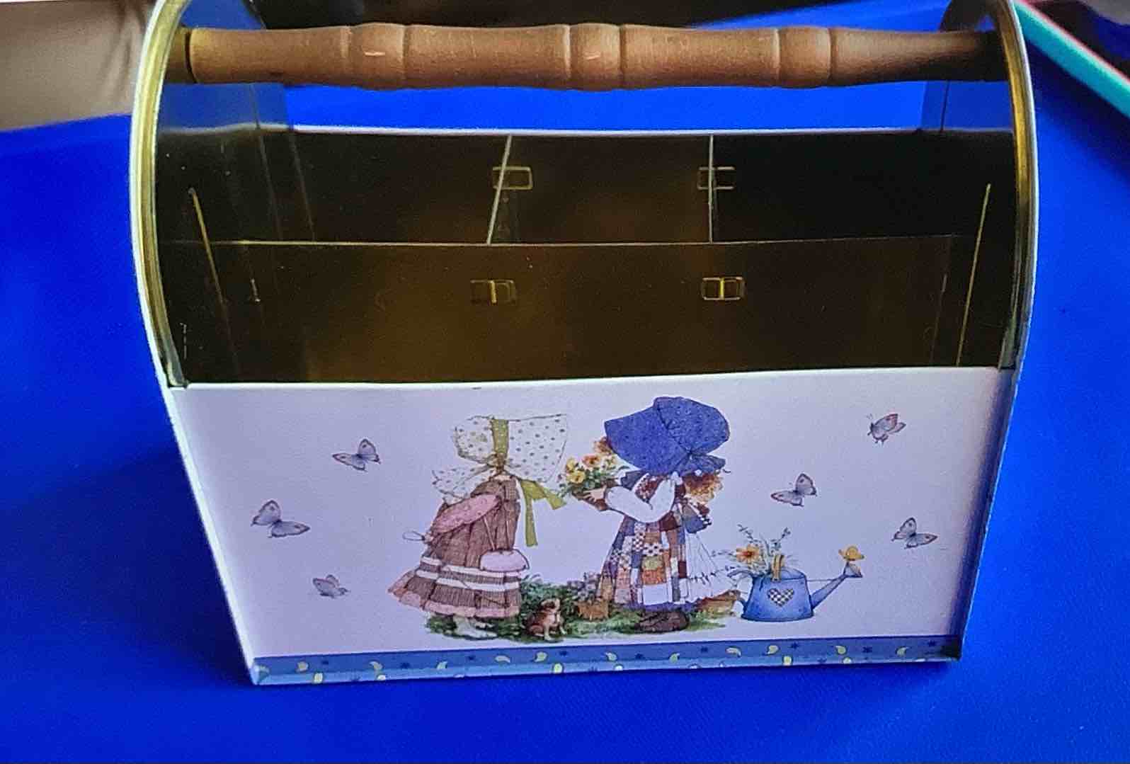 Holly Hobbie Tin Sewing Caddy Organize Box Wooden Handle