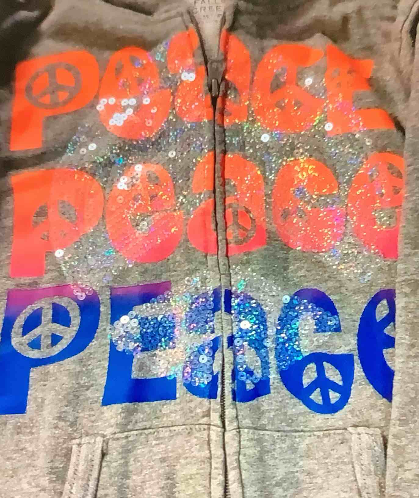 Falls Creek Zip-Up Girls Long Sleeve Sequin Peace 7/8 Medium 