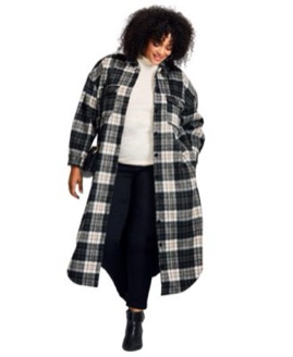 Avenue Plus Size Womens Classic Long Shirt/Jacket Button Down (Black) Size 32 