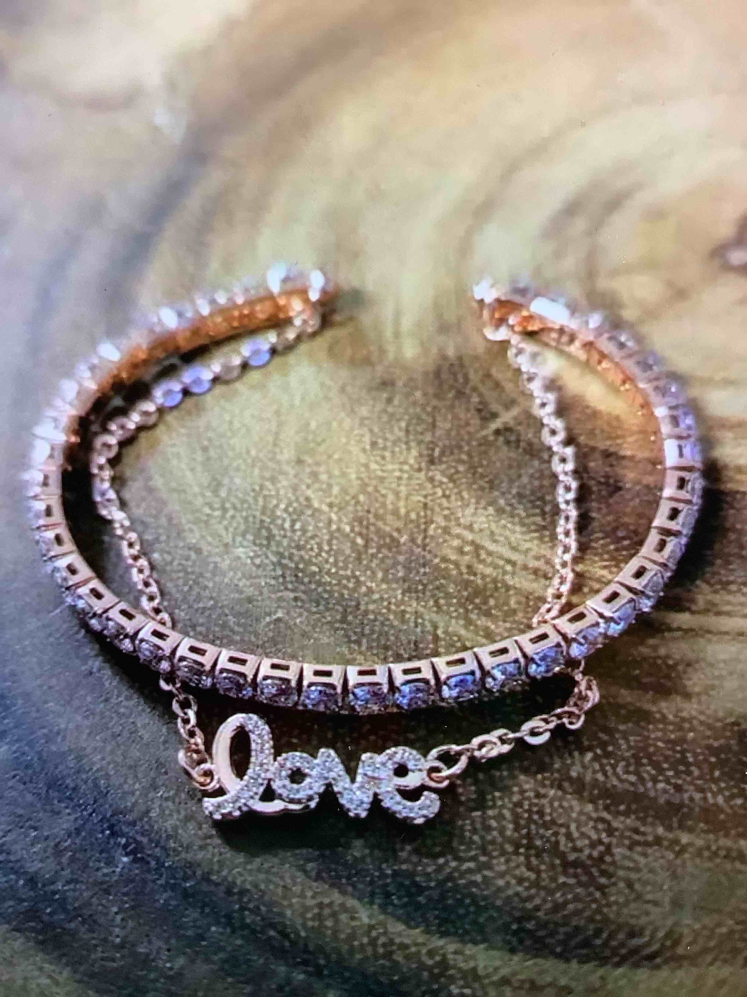Beautiful “love” Rose Gold Cubic Zirconia 2 Layer Cuff Bracelet
