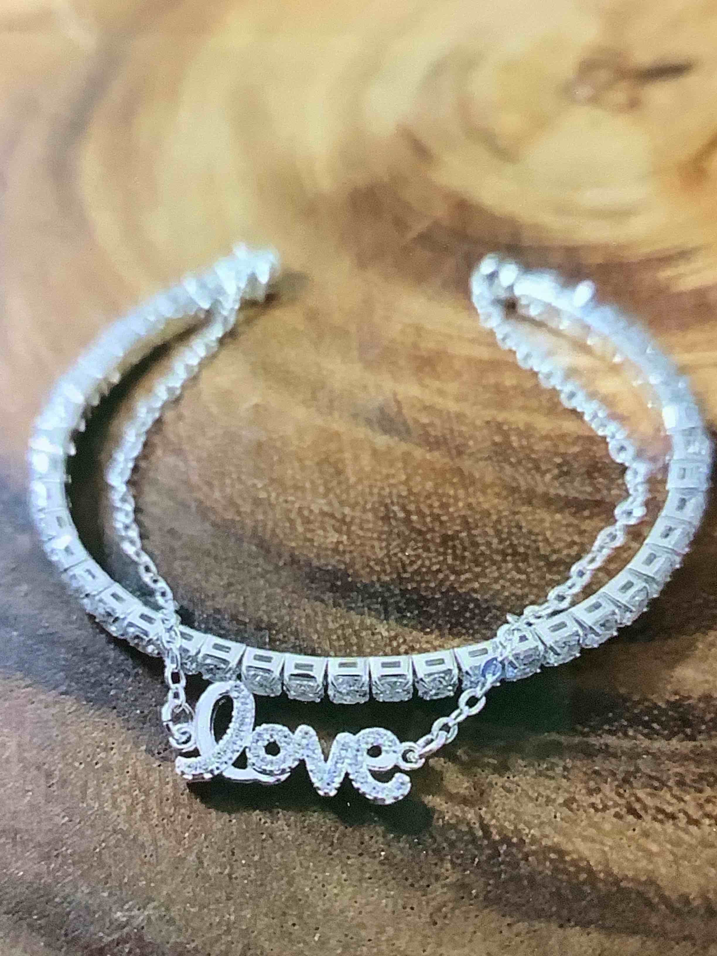 Beautiful “love” Cubic Zirconia 2 Layer Cuff Fine Silver Plated Bracelet