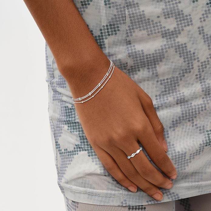 Delicate Double Chain Bead Fine Silver Plated Bracelet