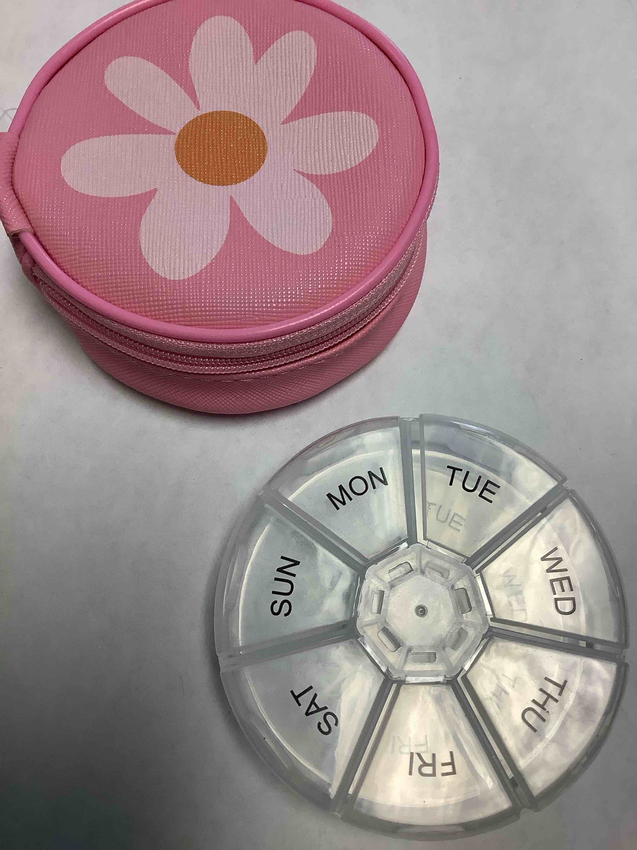 Weekly Pill Organizer, Removable 7-Day Pill Box, Travel Size (Pink, Flower)