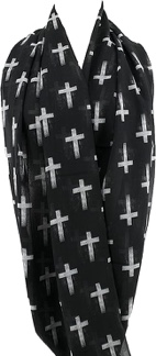Cross Print Wide Scarf  Black White Cross Print Neck Scarf
