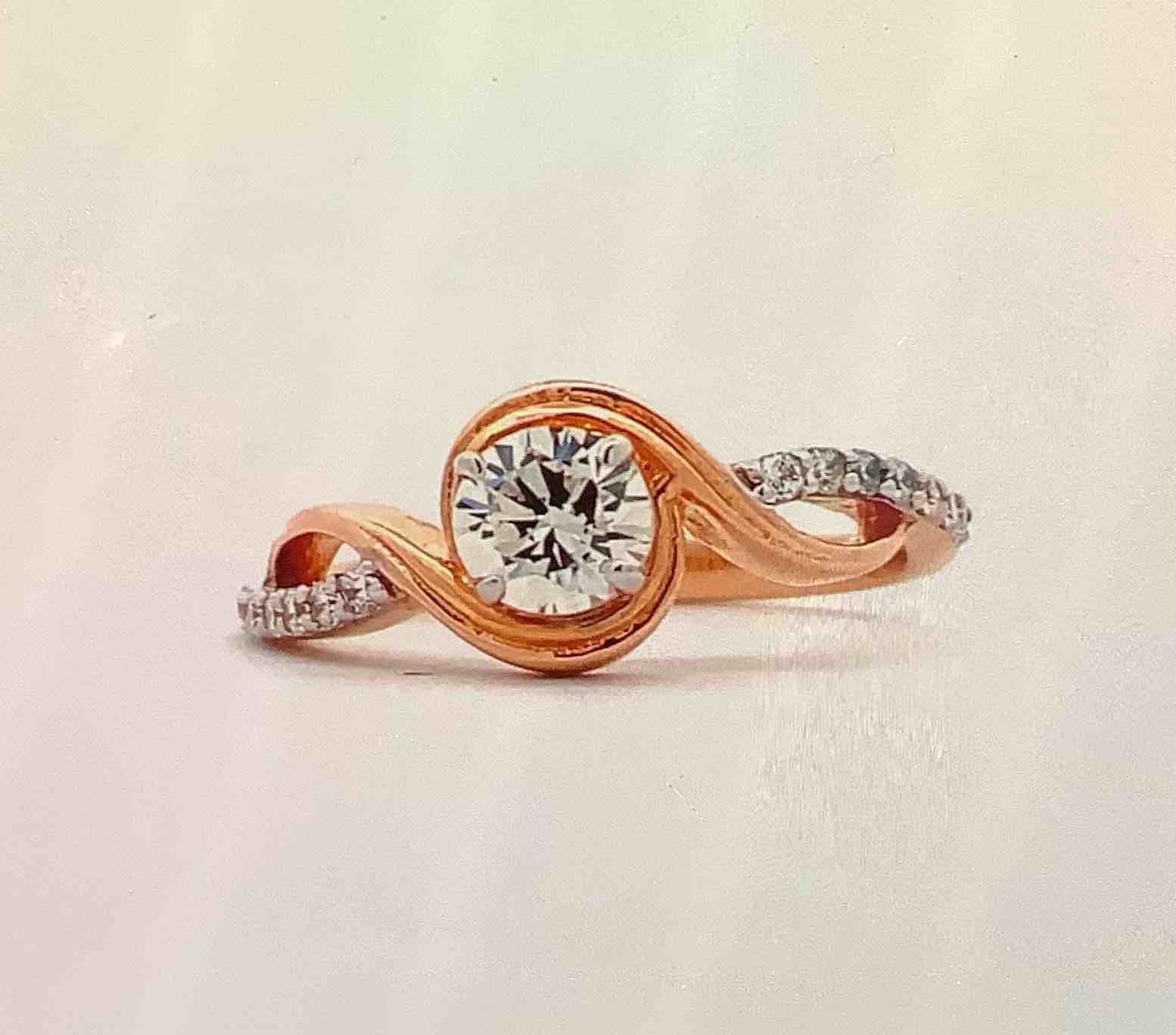 Rose Gold Sterling Silver (Size 9) Single Topaz Ring Accents Each Side 