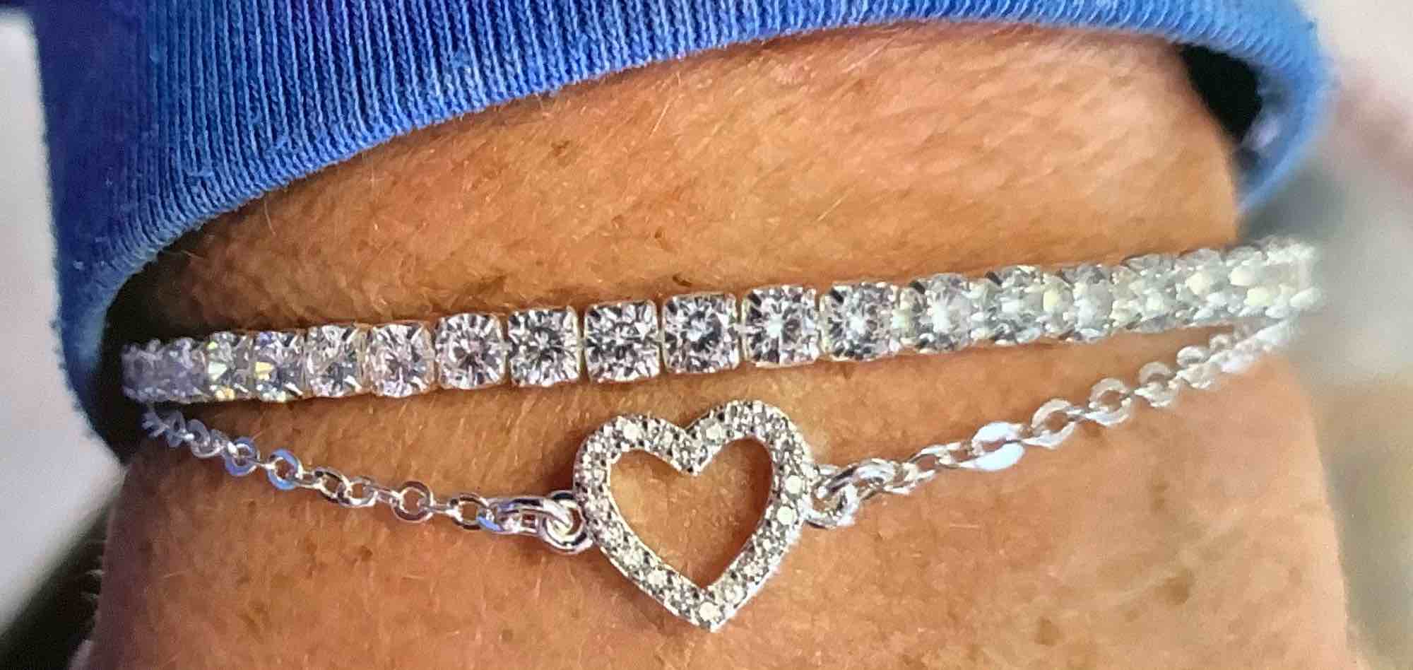 Cubic Zirconia Cuff Bracelet Zirconia Heart Chain Silver Bracelet 