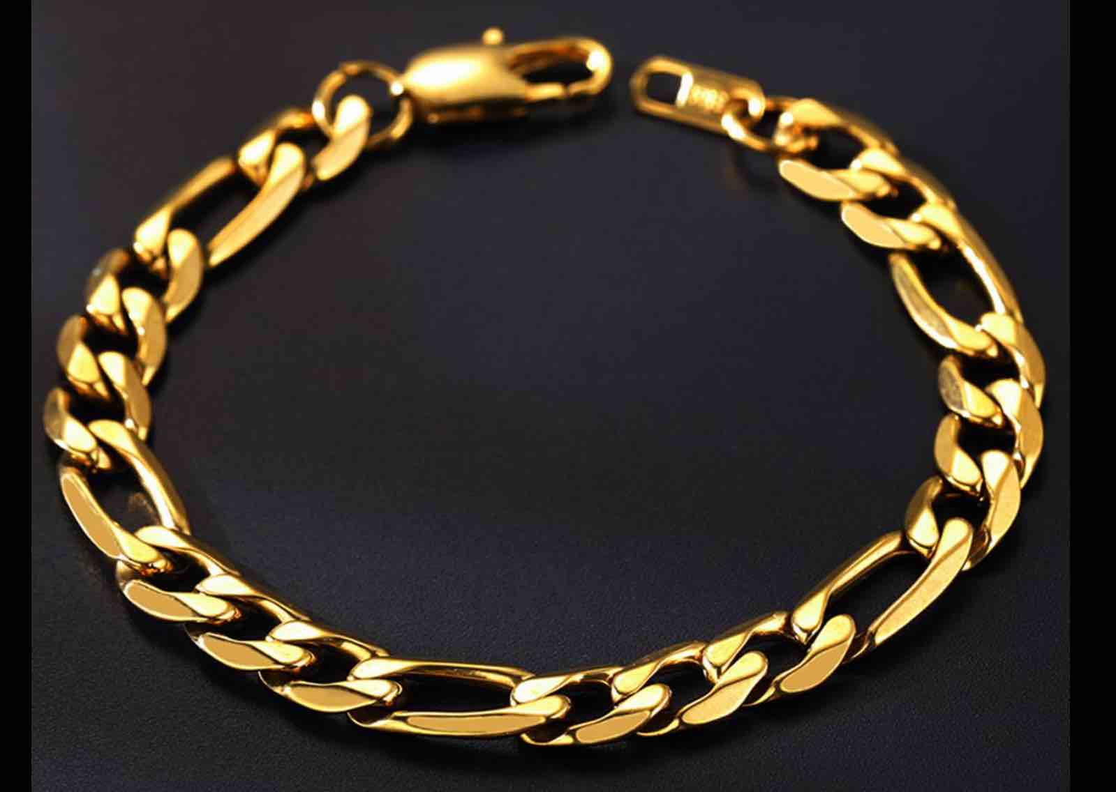 Figaro Link Chain Bracelet Mens Gold Wrist Figaro Bracelet 