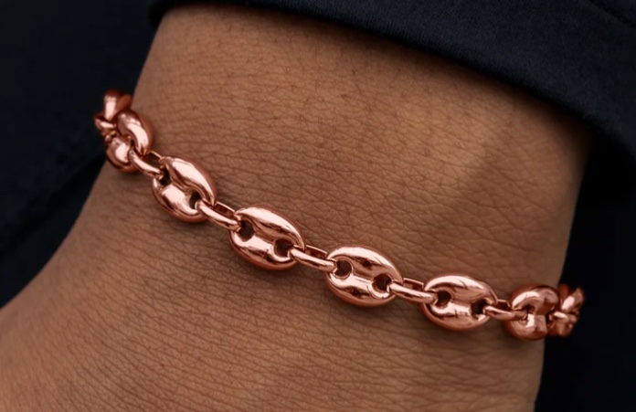 Rose Gold Solid Puffy Mariner Link Bracelet 