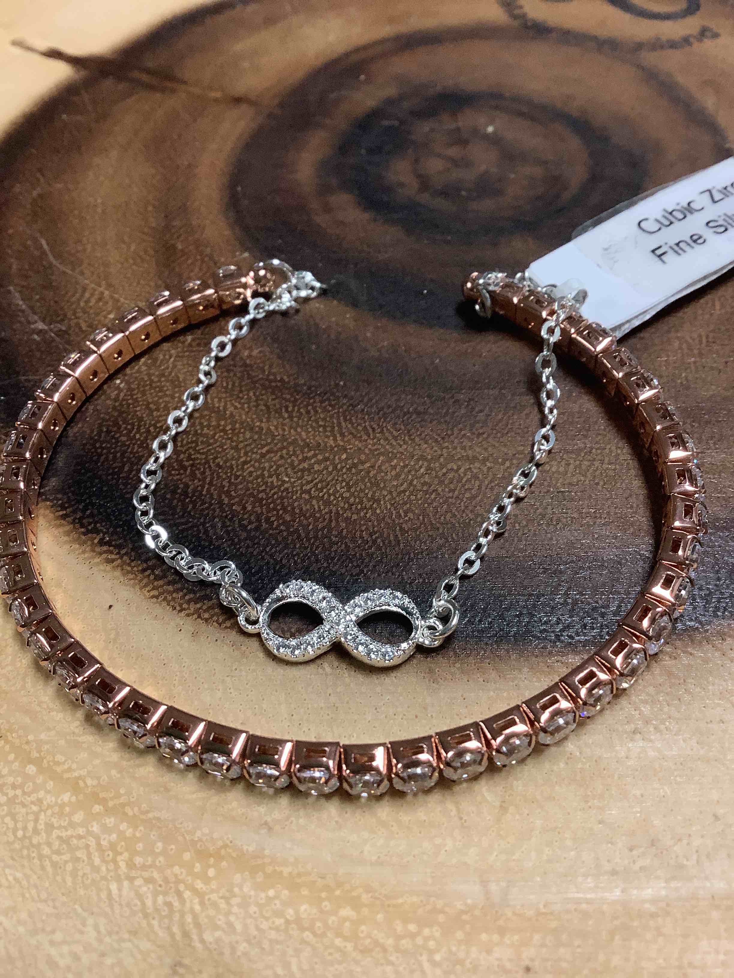 Cubic Zirconia Tennis Rose Gold Bracelet Cuff with Infinity Symbol Chain Bracelet