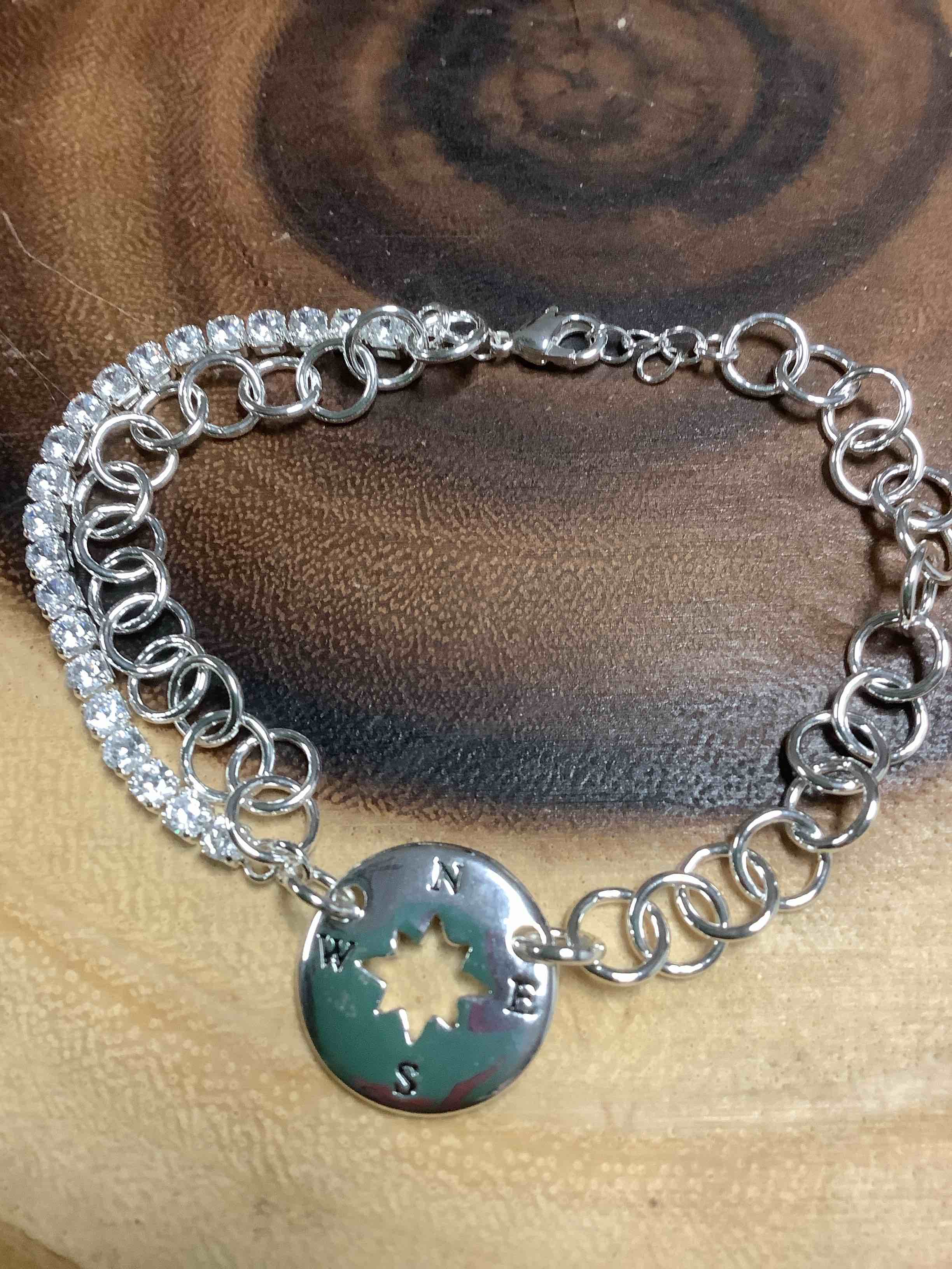 Cubic Zirconia Tennis Silver Bracelet with Link Chain Bracelet