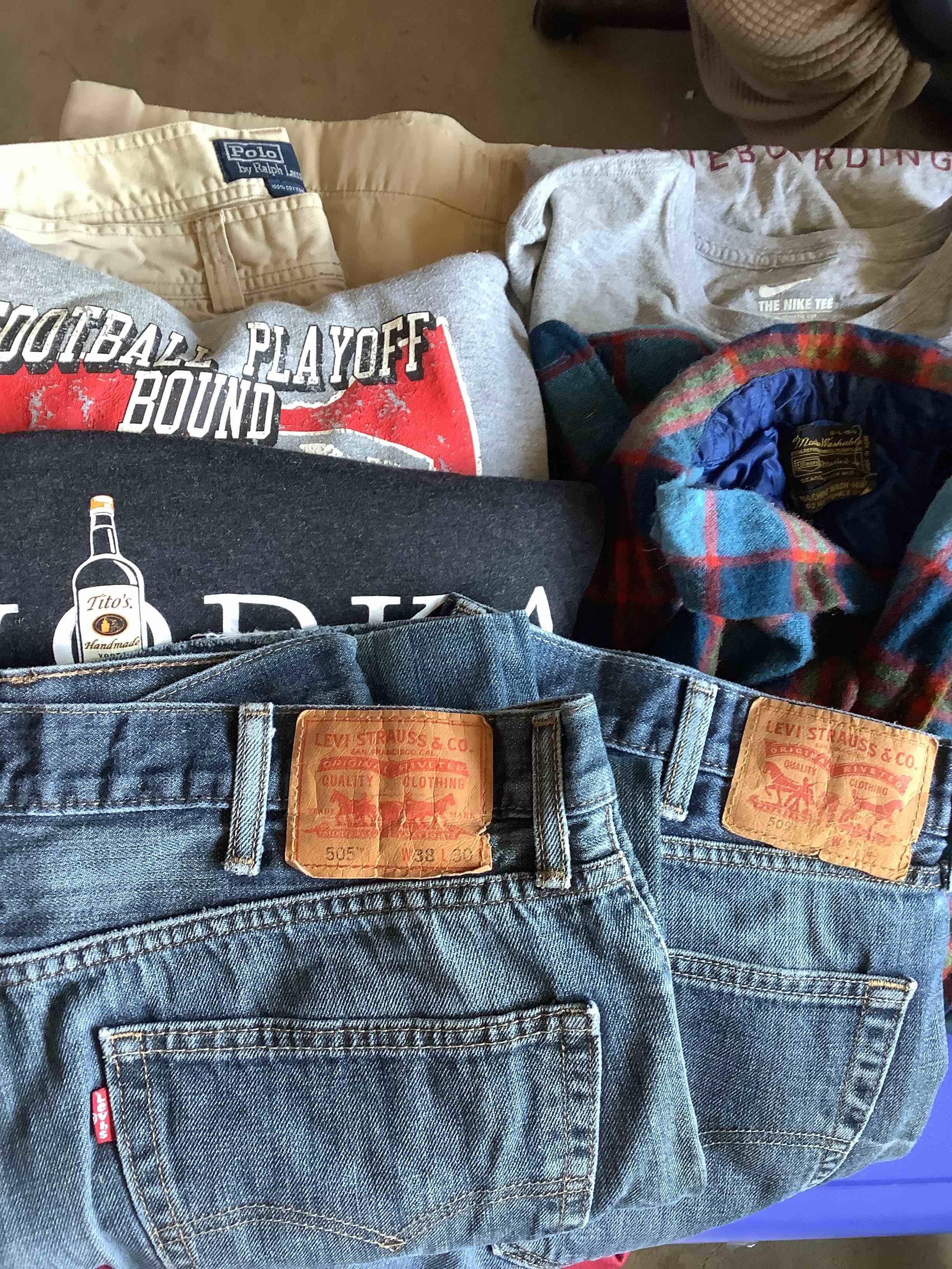 Condition photo showing As Is for ?  ?  ?  Men’s Clothing Mystery Box  ?  ?  ? 