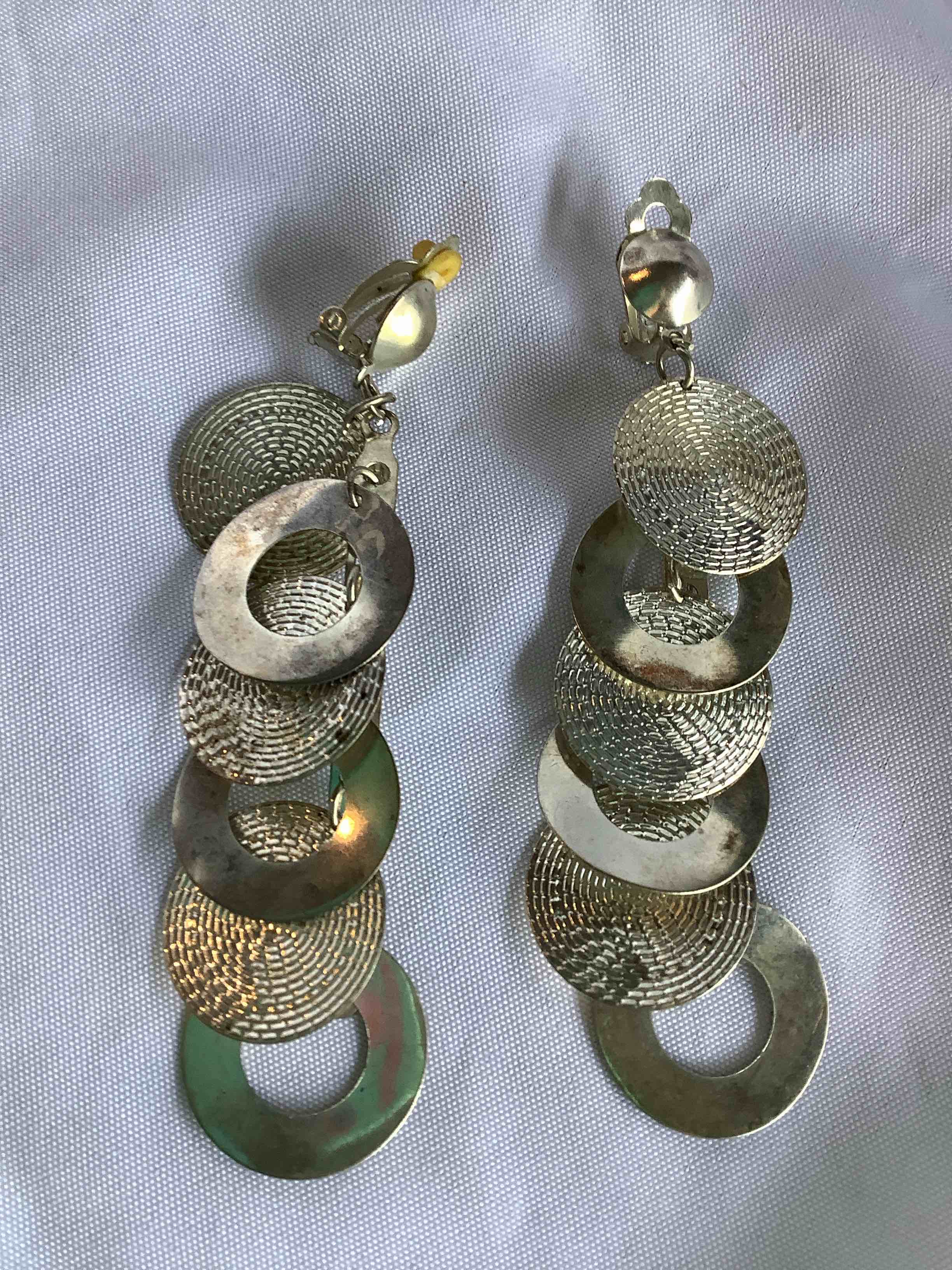 Silver Estate Clip On Circle Earrings 