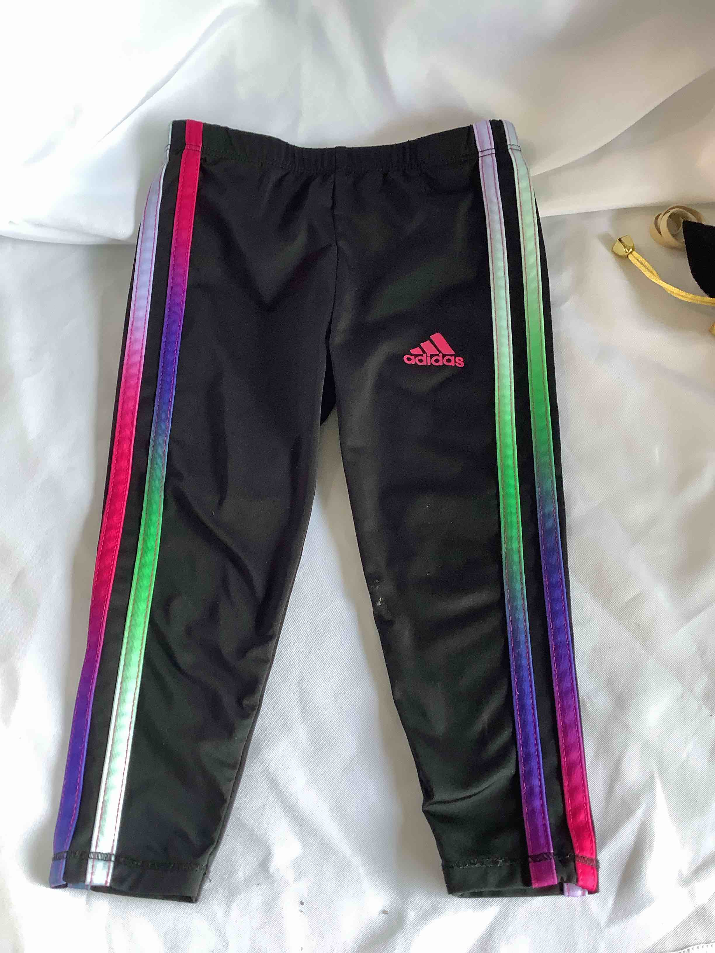 Adidas 2t Toddler Girls Black Rainbow Stripes Sweatpants 