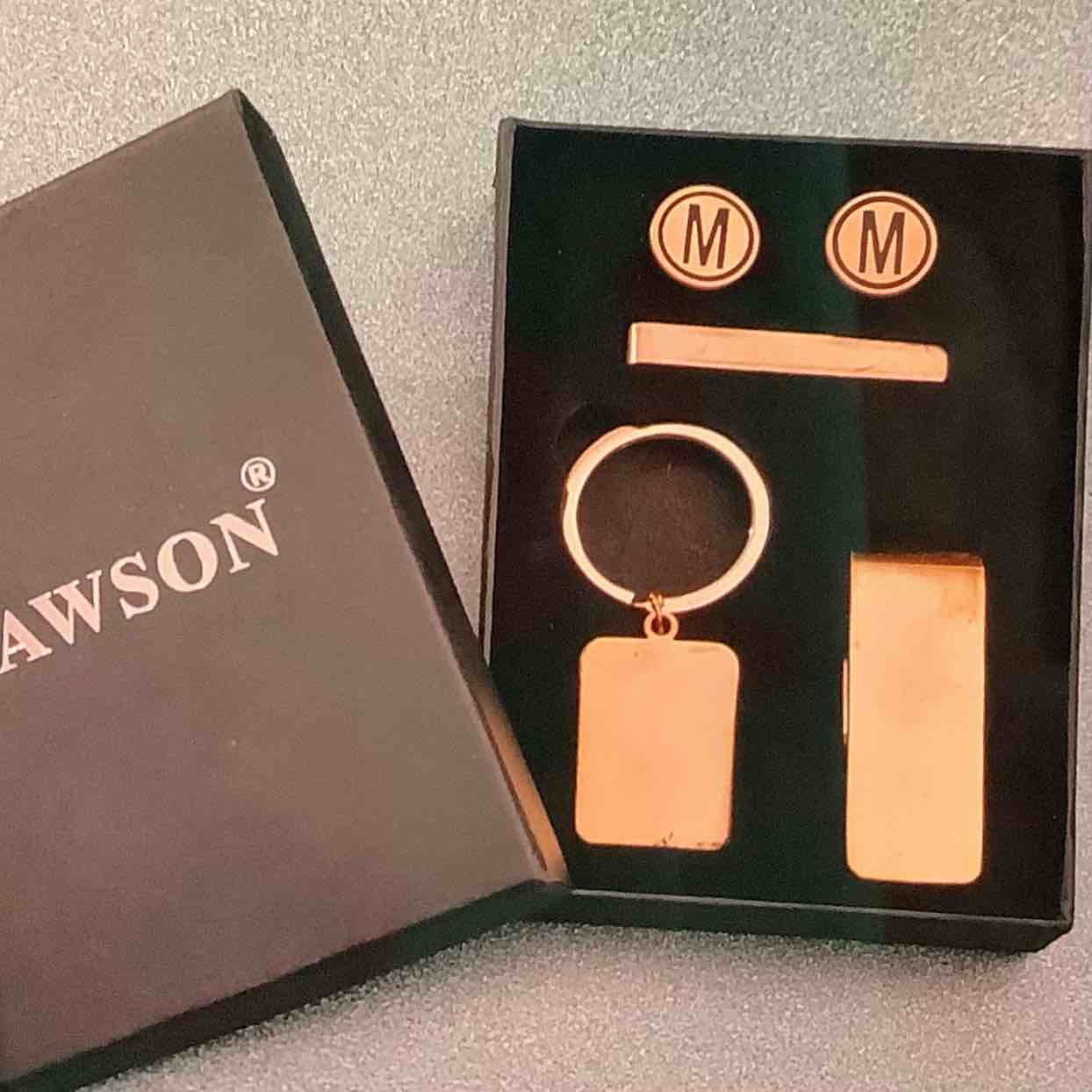 Hawson Intial Ingraved Cuff Links Tie Tack Rose Keychain Money Clip 
