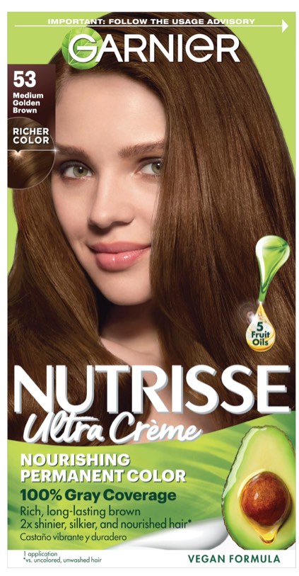 Garnier Nutrisse Ultra Crème Hair Color, Permanent Hair Dye with 100% Gray Coverage, Vegan & Cruelty-Free, 53 Medium Golden Brown (Chestnut) 