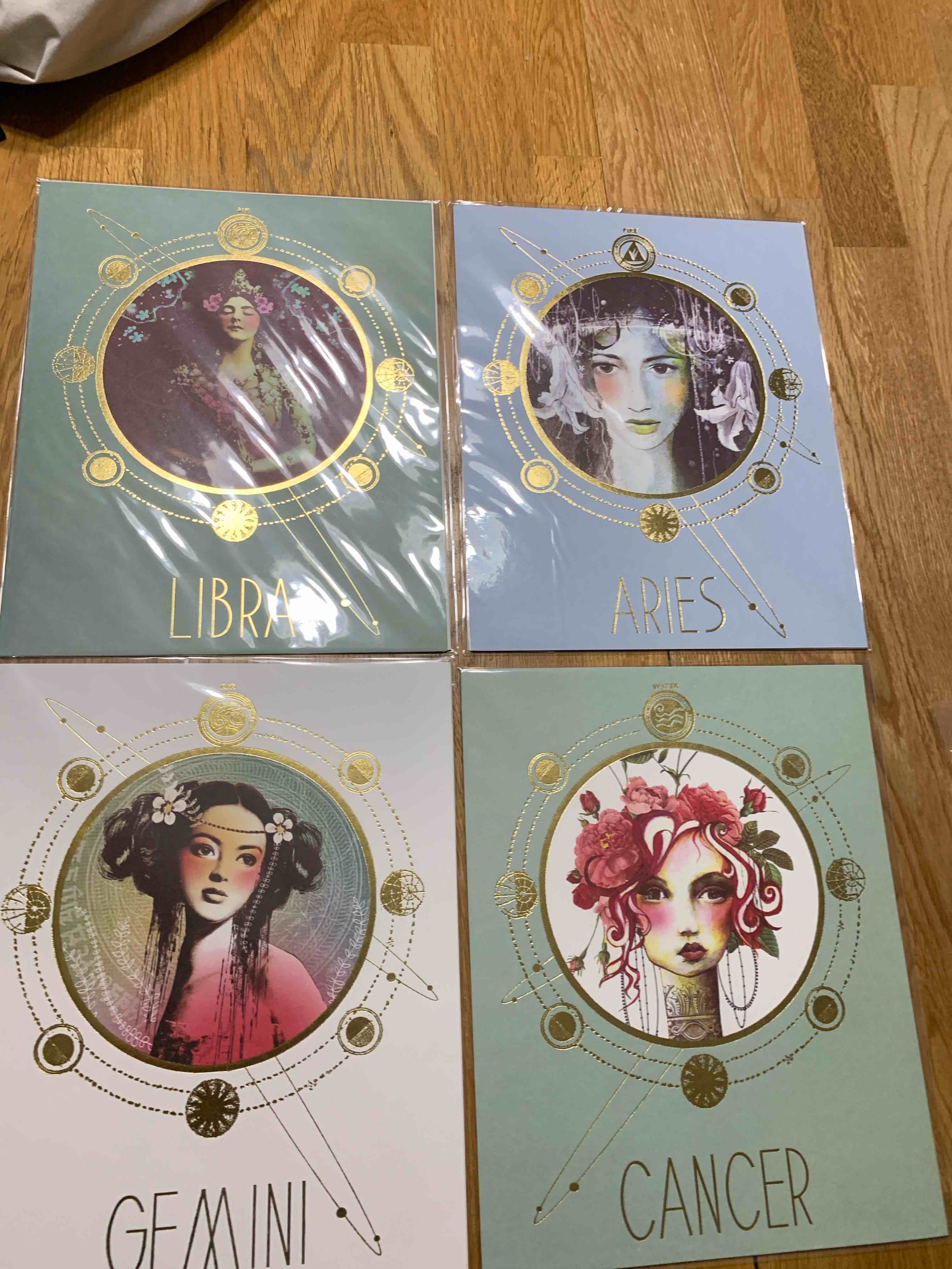 4– Zodiac Posters, Cancer, Libra, Aries and Gemini, 8” X 10”