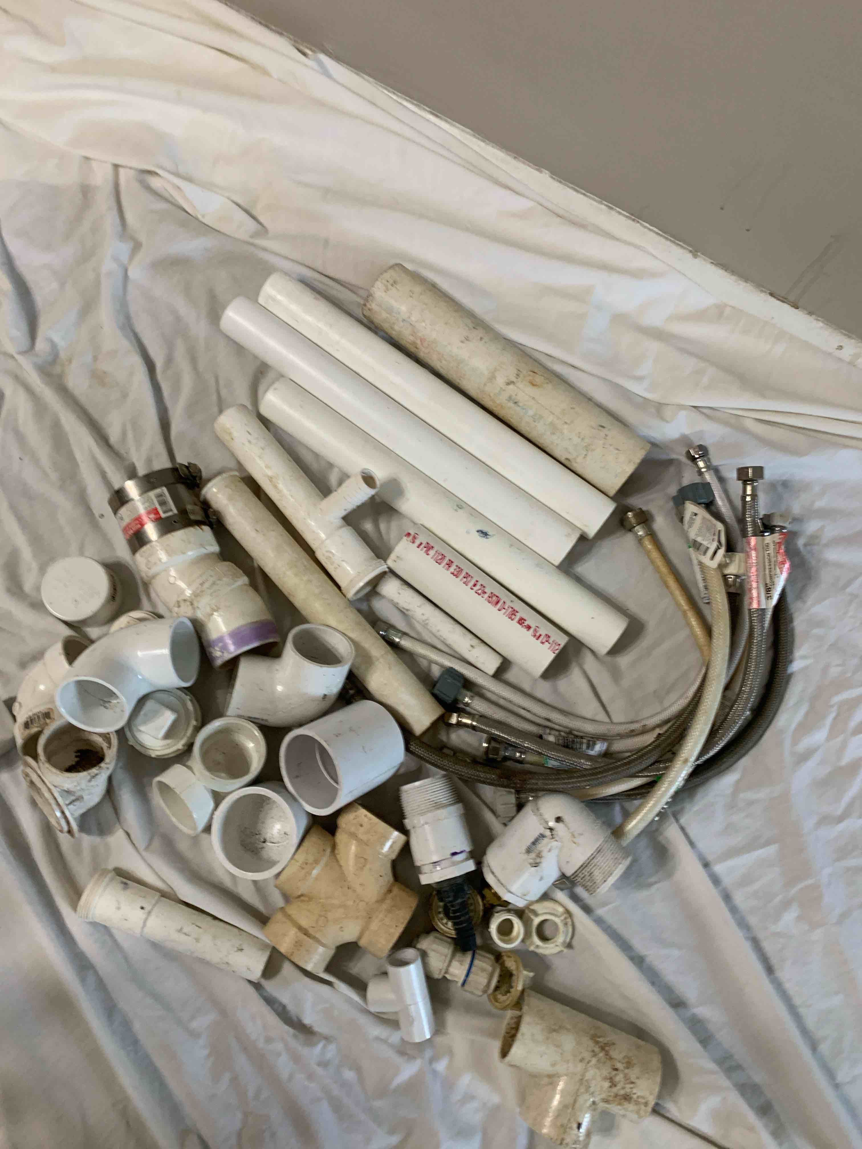 Box of PVC Plumbing Fittings and Parts 