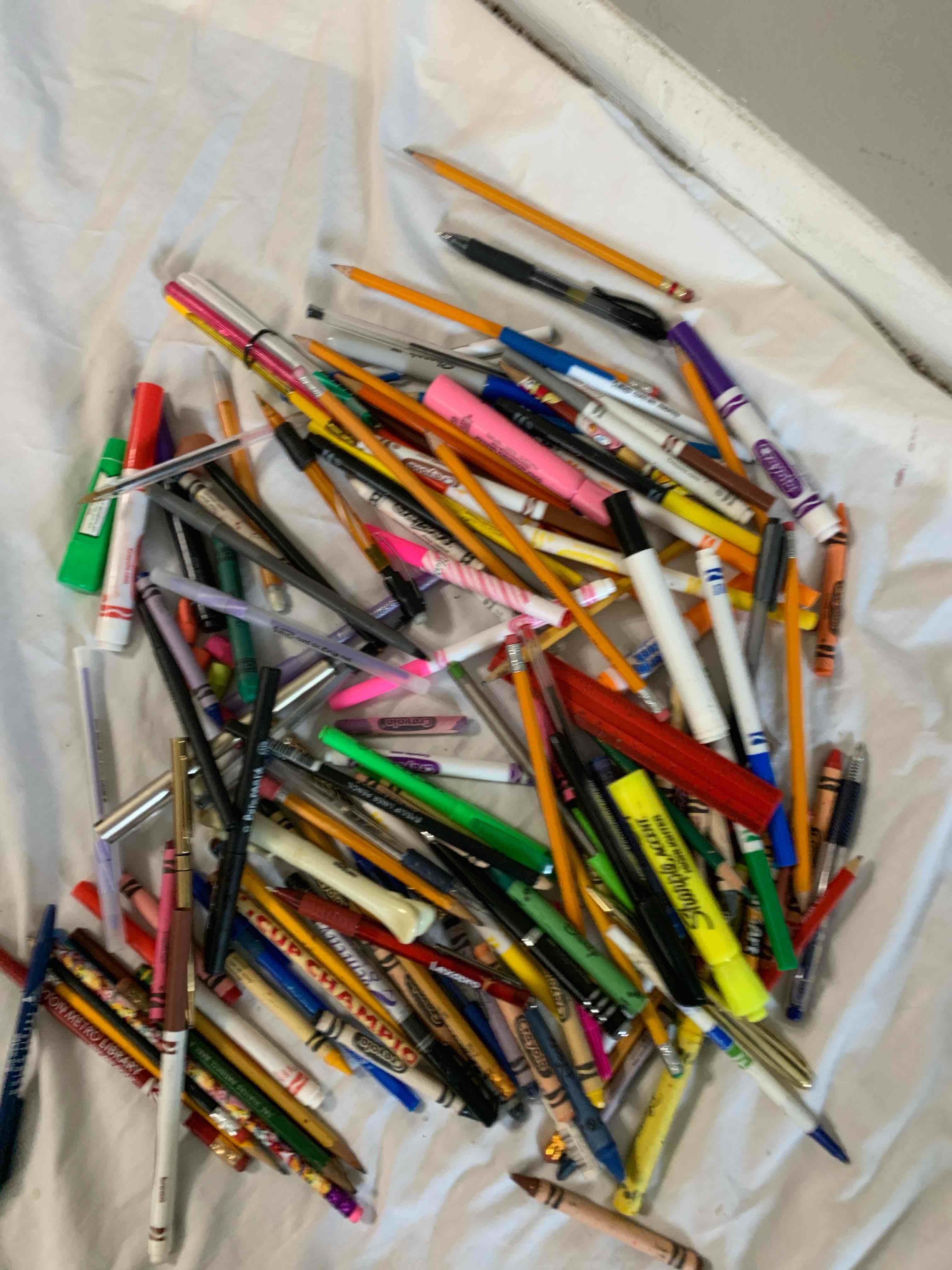 Lot of Pencils, Pens, Markers and Crayons 